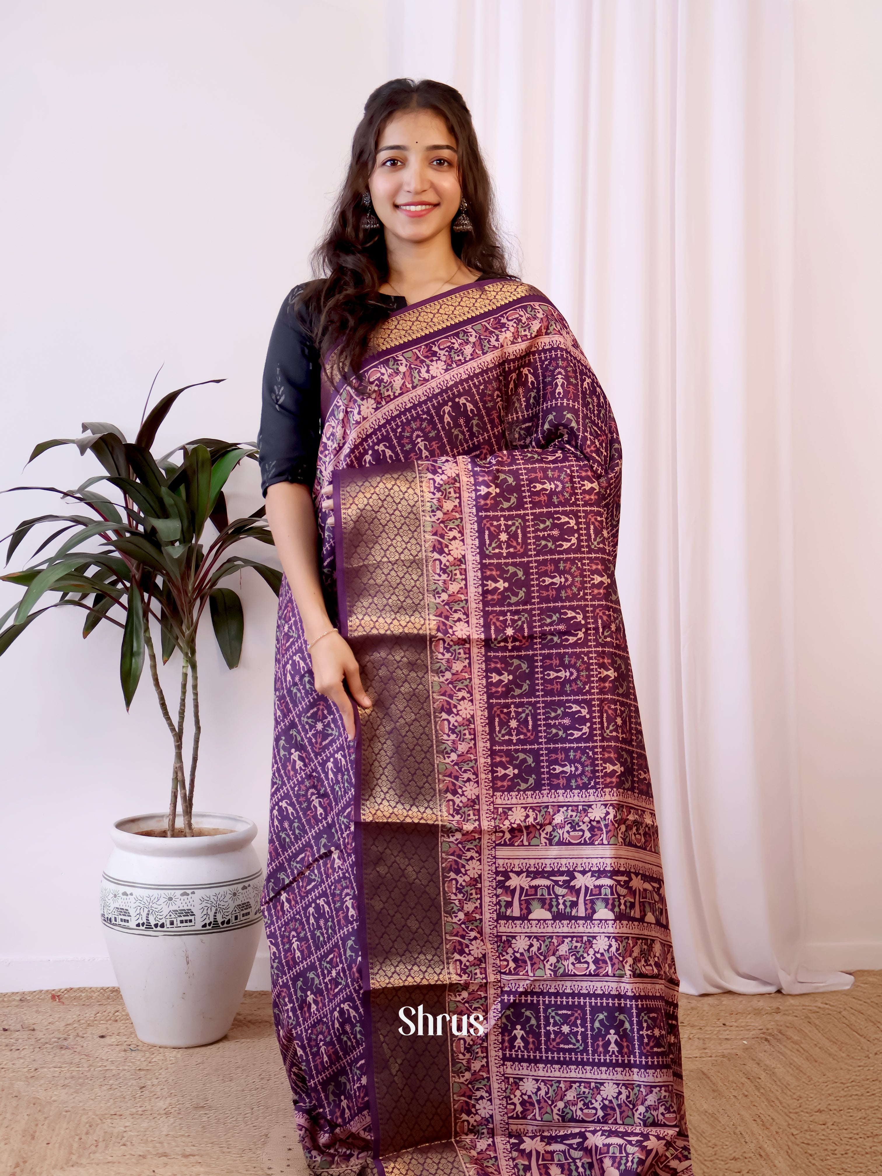 Violet - Semi Crepe Saree - Shop on Shrus.com
