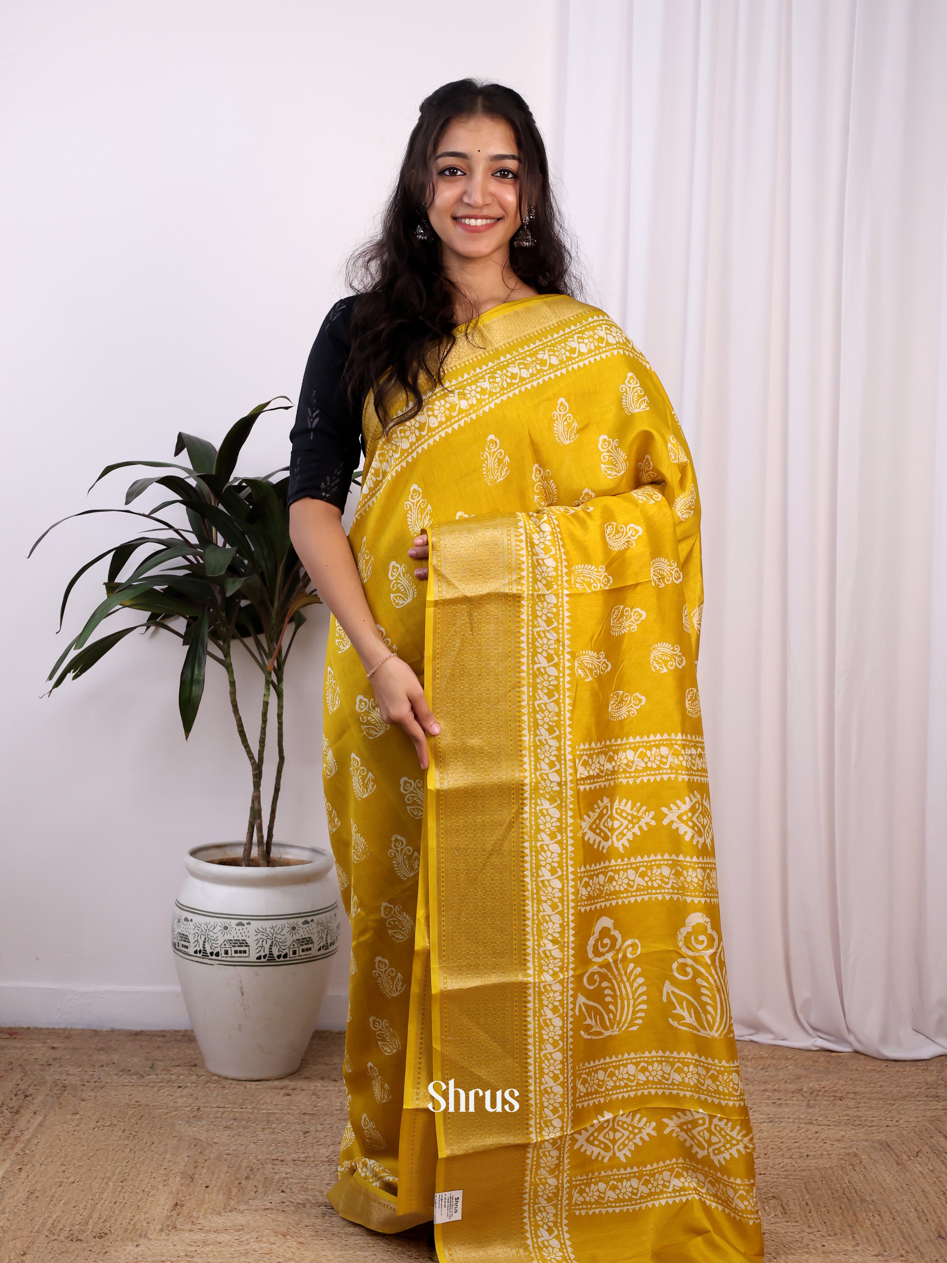 Mustard - Semi Crepe Saree - Shop on Shrus.com