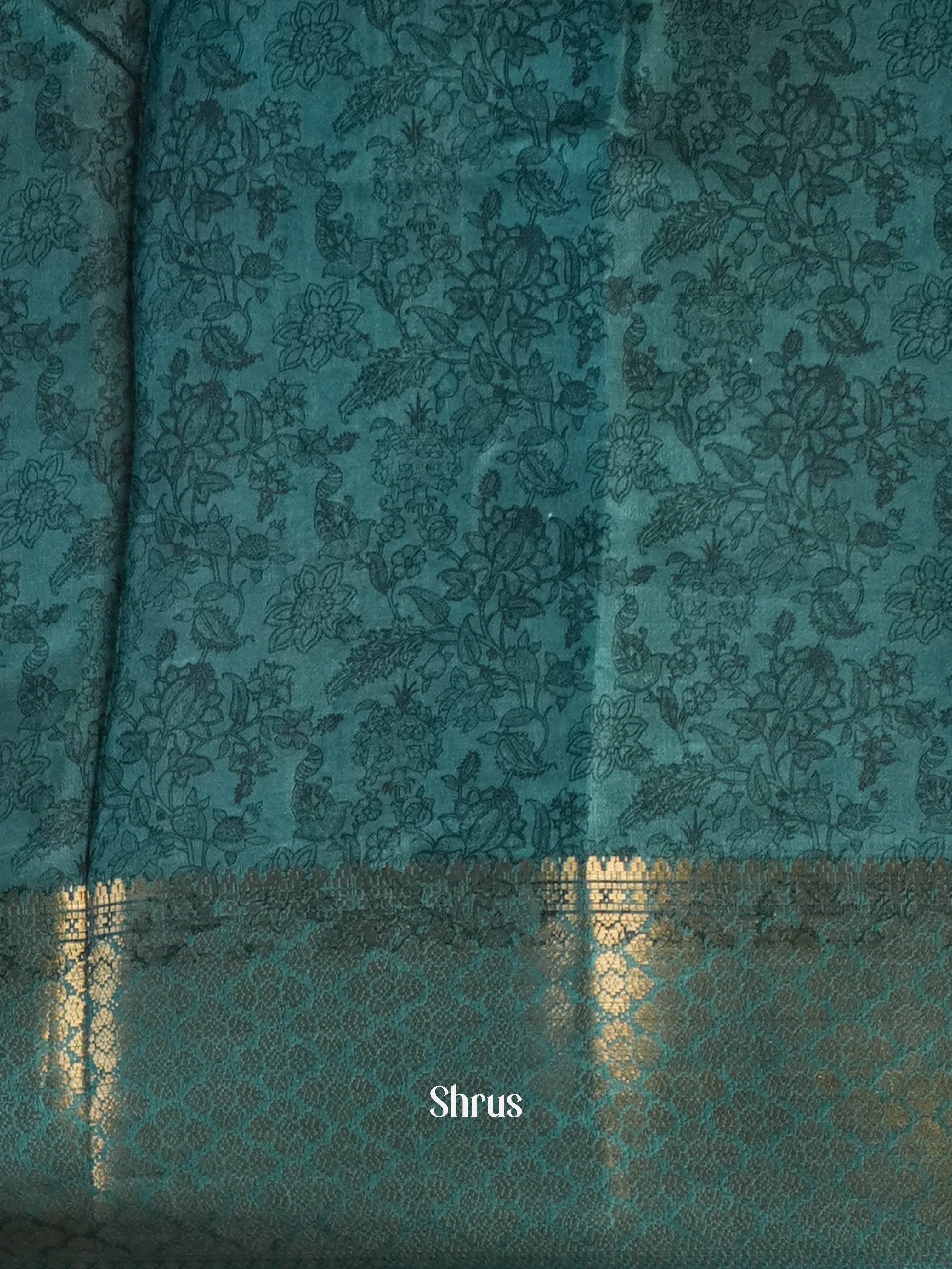 Cream & Green - Semi Crepe Saree - Shop on Shrus.com