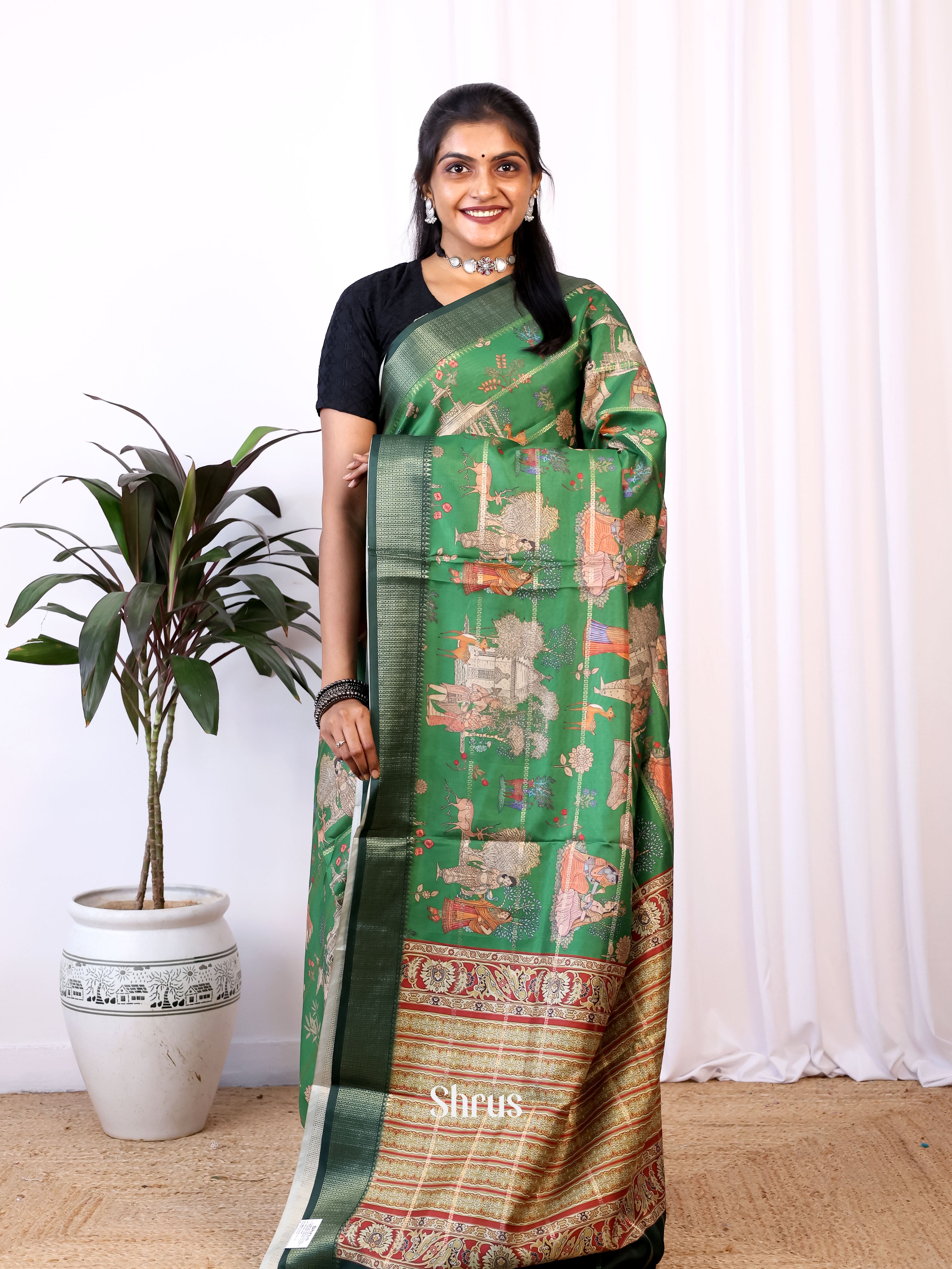 Green - Semi Dola silk Saree - Shop on Shrus.com