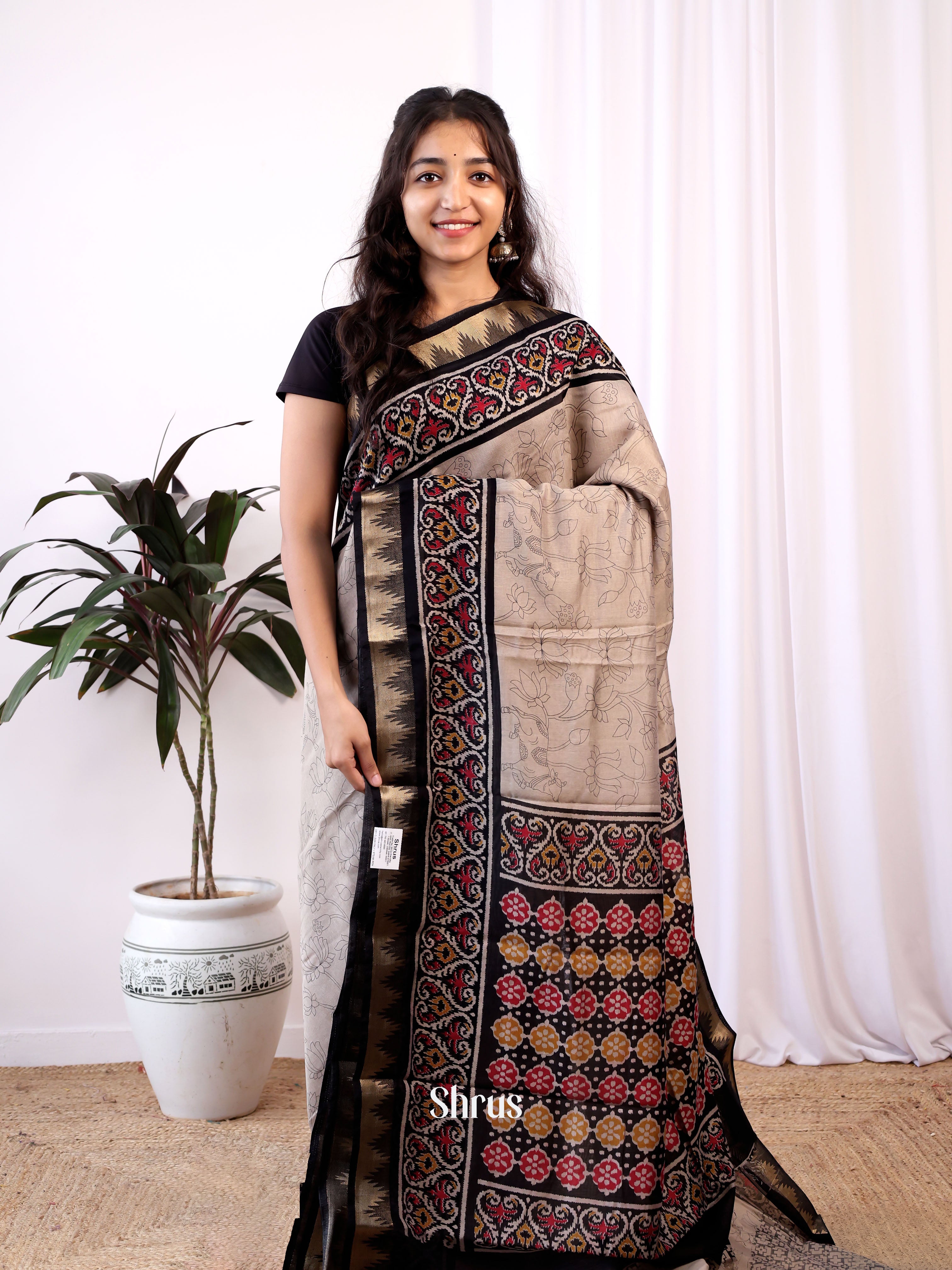 Grey & Black - Art Modal Saree - Shop on Shrus.com