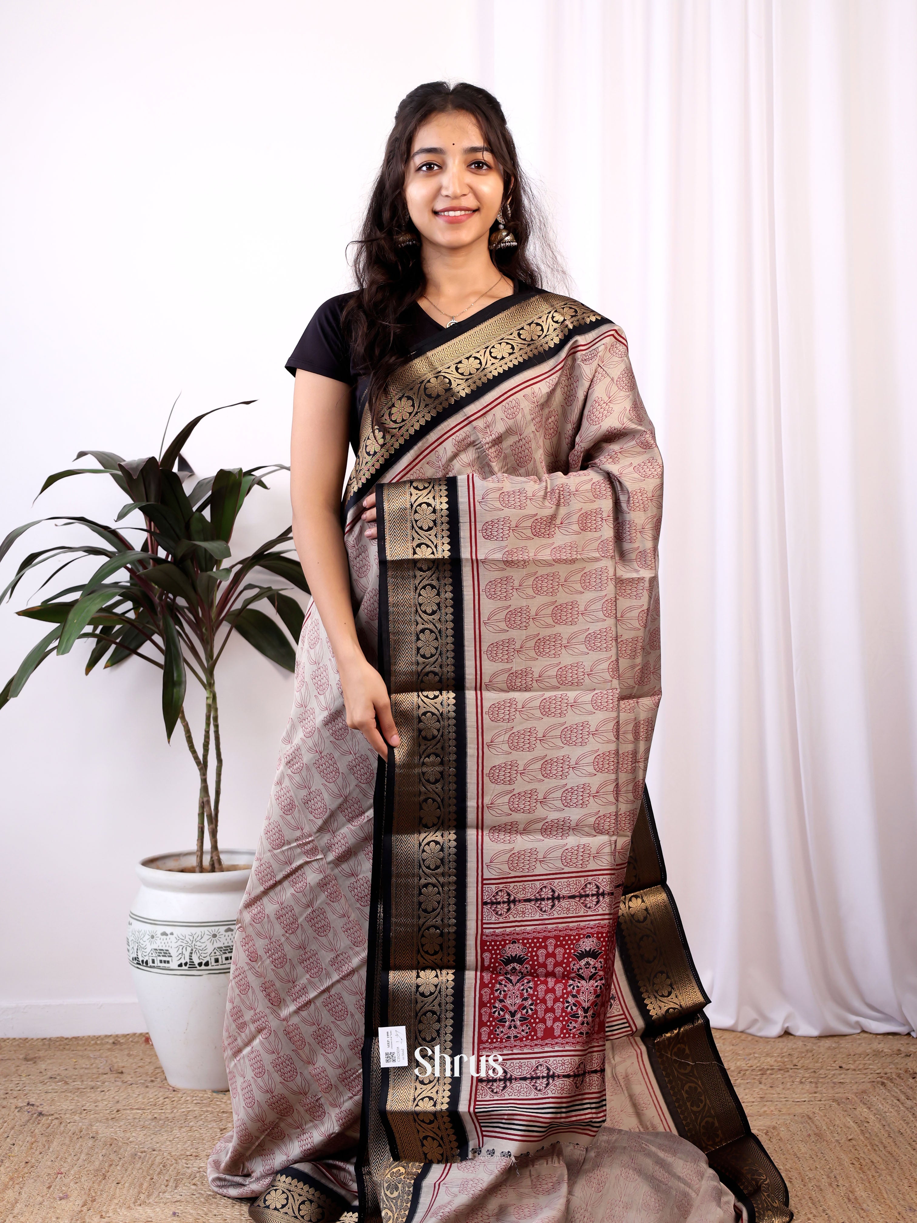 Grey & Black - Art Modal Saree - Shop on Shrus.com