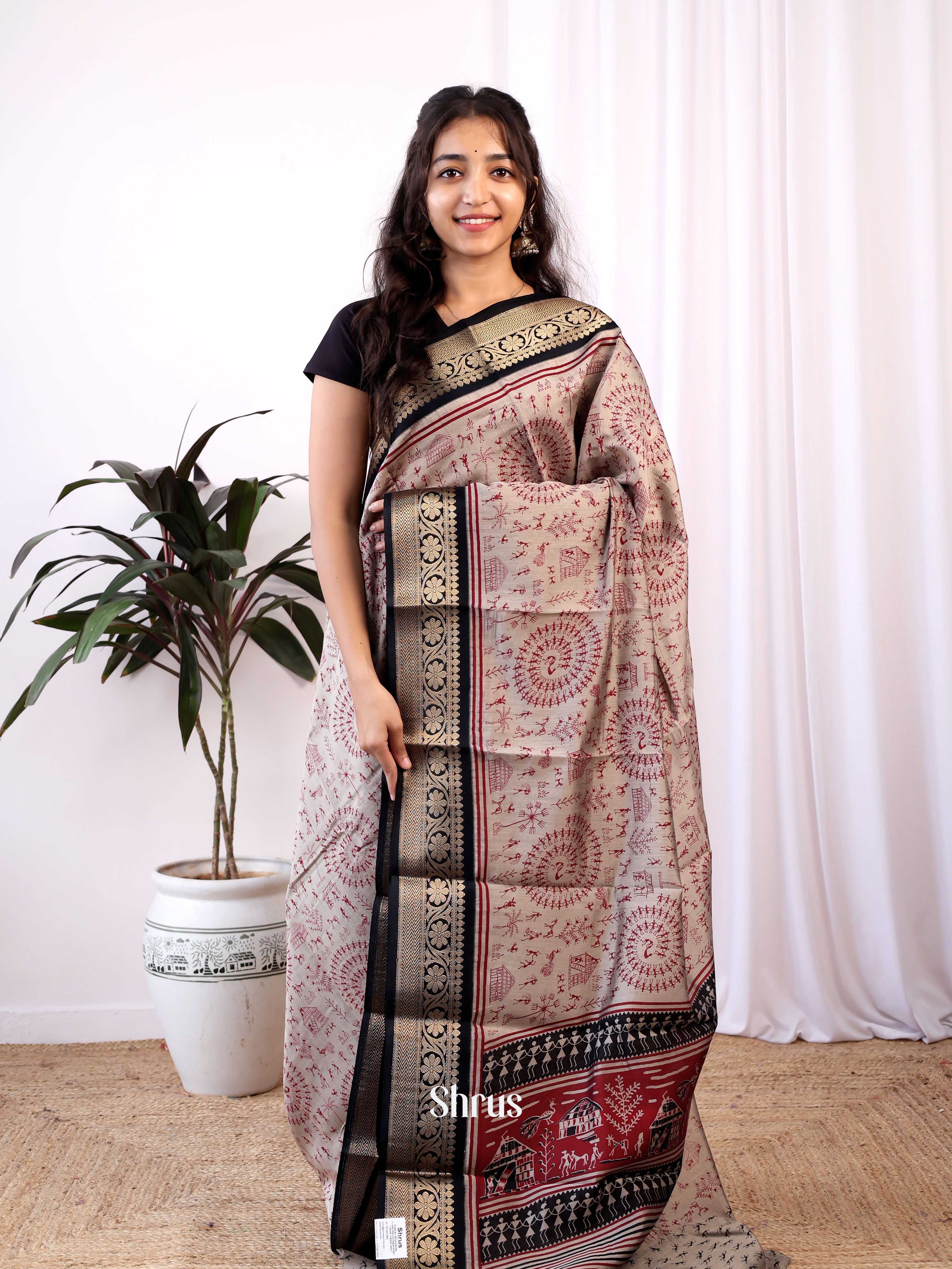 Grey & Black - Art Modal Saree - Shop on Shrus.com