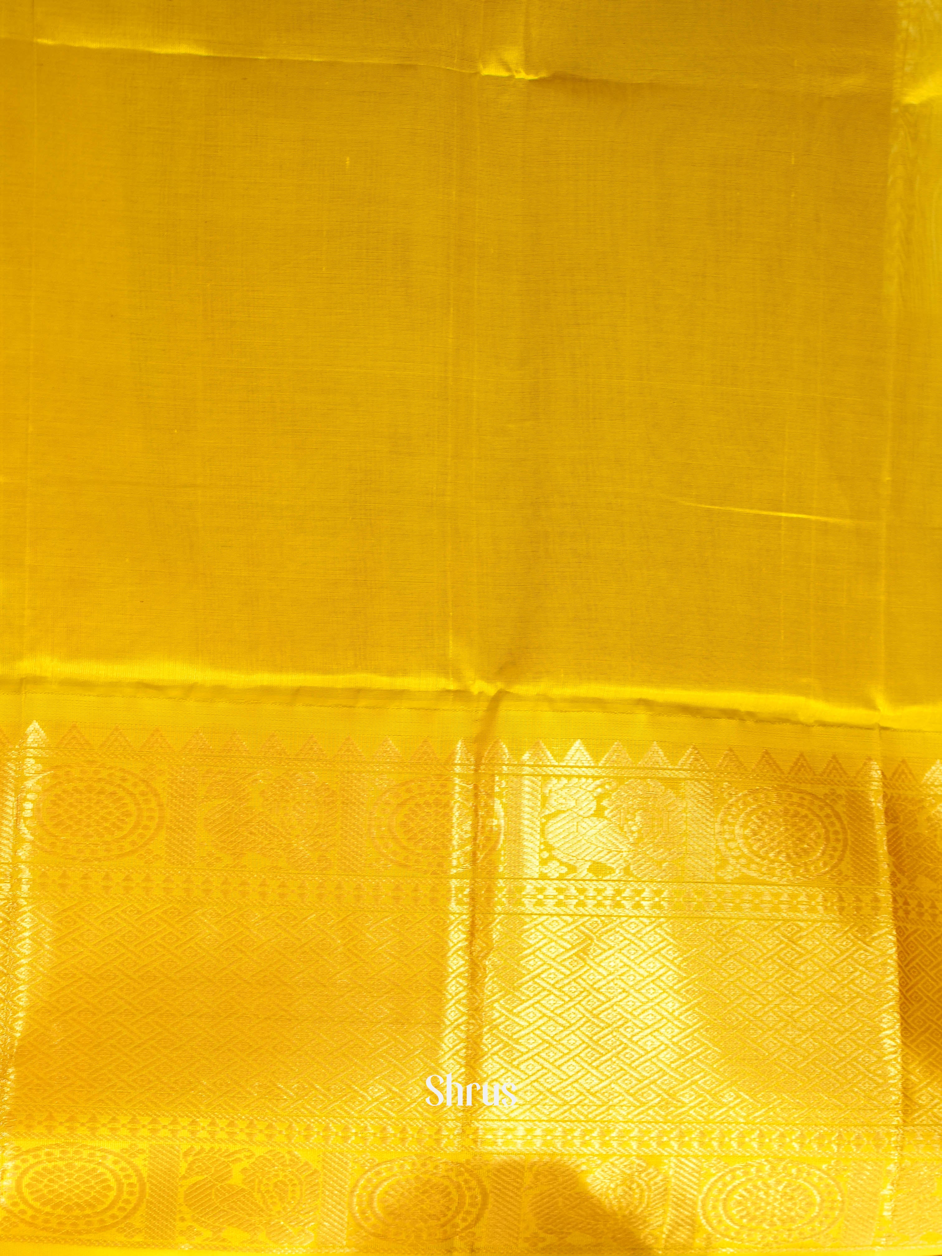 Blue & Yellow - Silk Cotton Saree - Shop on Shrus.com