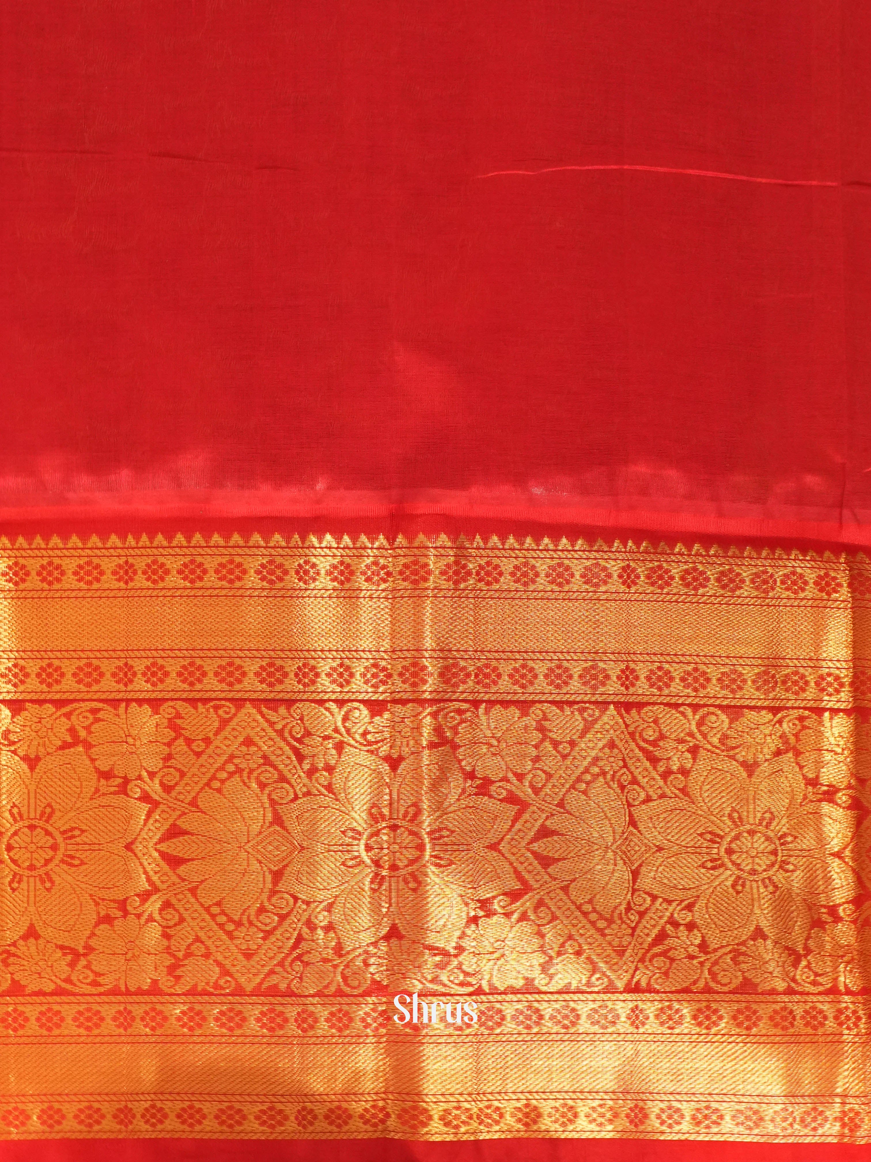 Green & Red- Silk Cotton Saree - Shop on Shrus.com