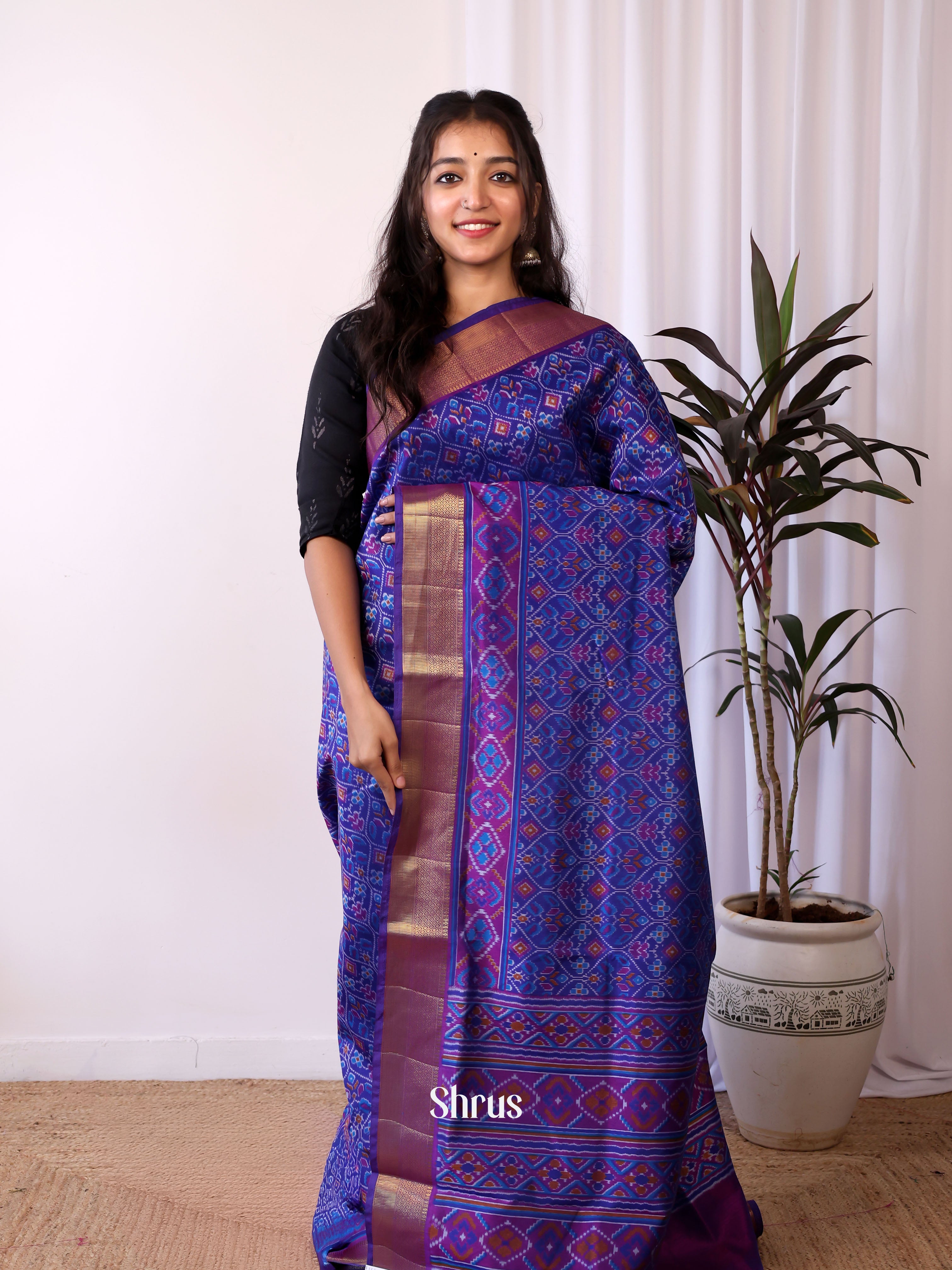 Blue & Purple - Semi patola saree - Shop on Shrus.com