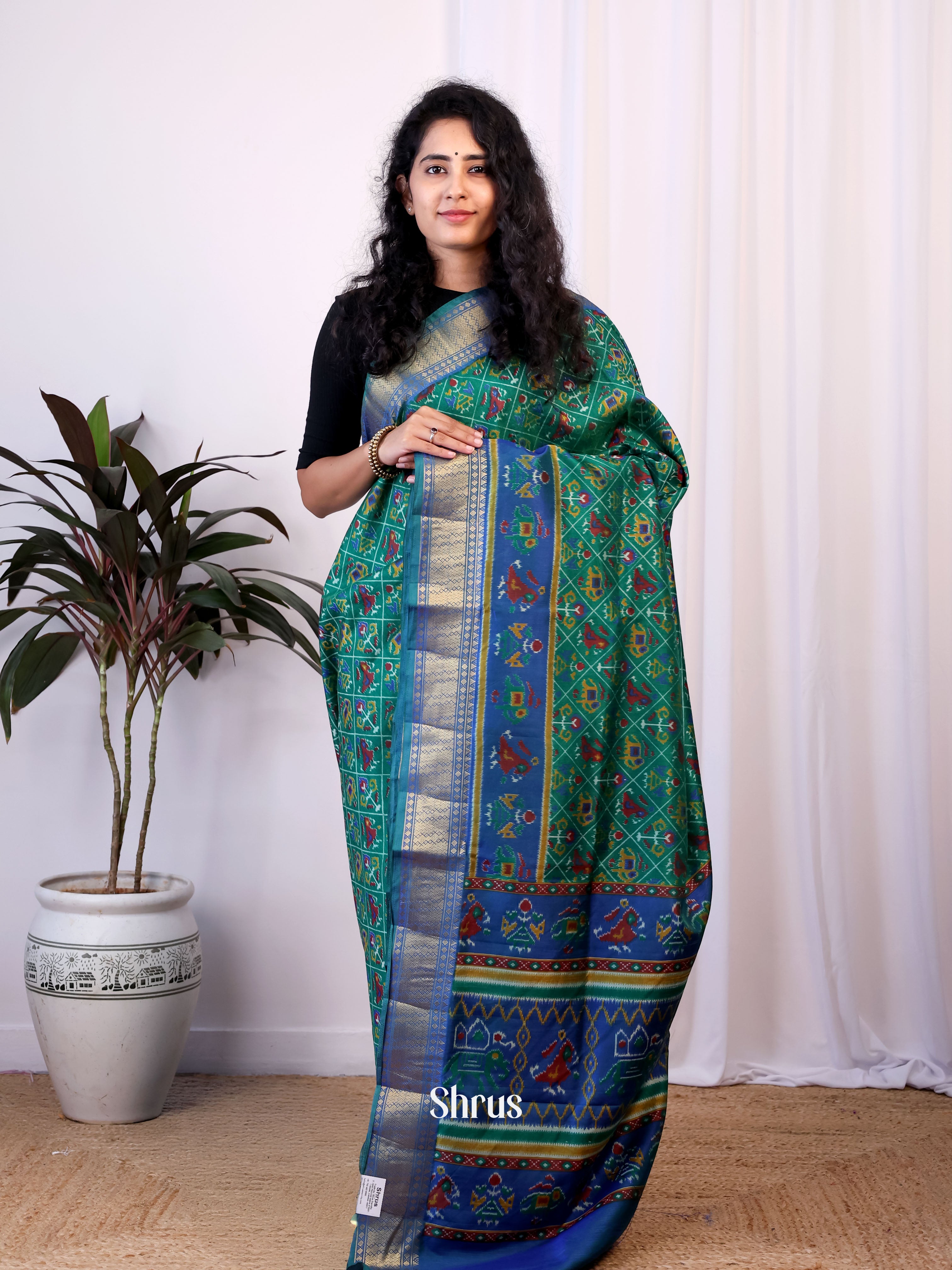 Green & Blue - Semi Patola Saree - Shop on Shrus.com