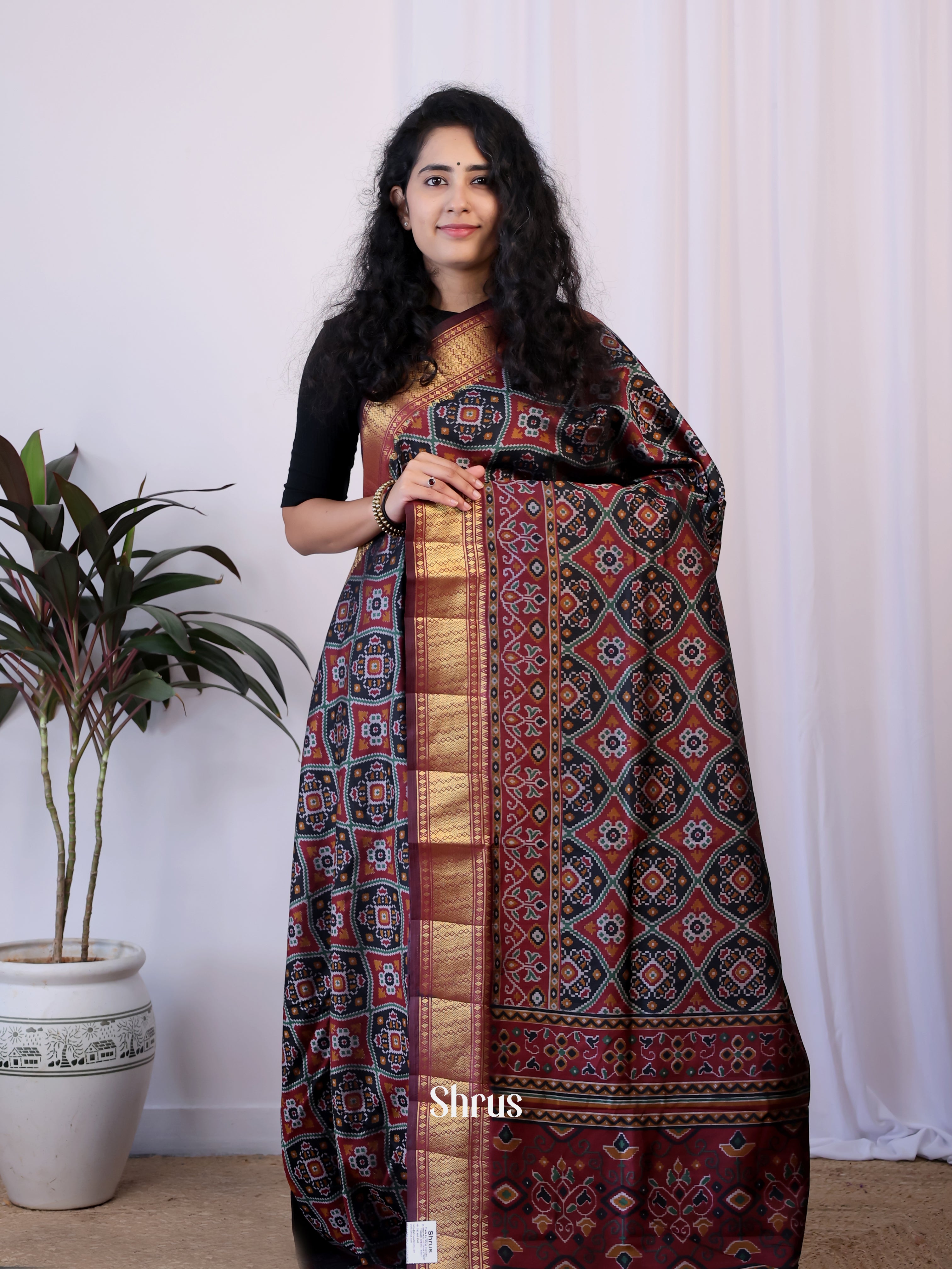 Black & Maroon - Semi Patola Saree - Shop on Shrus.com