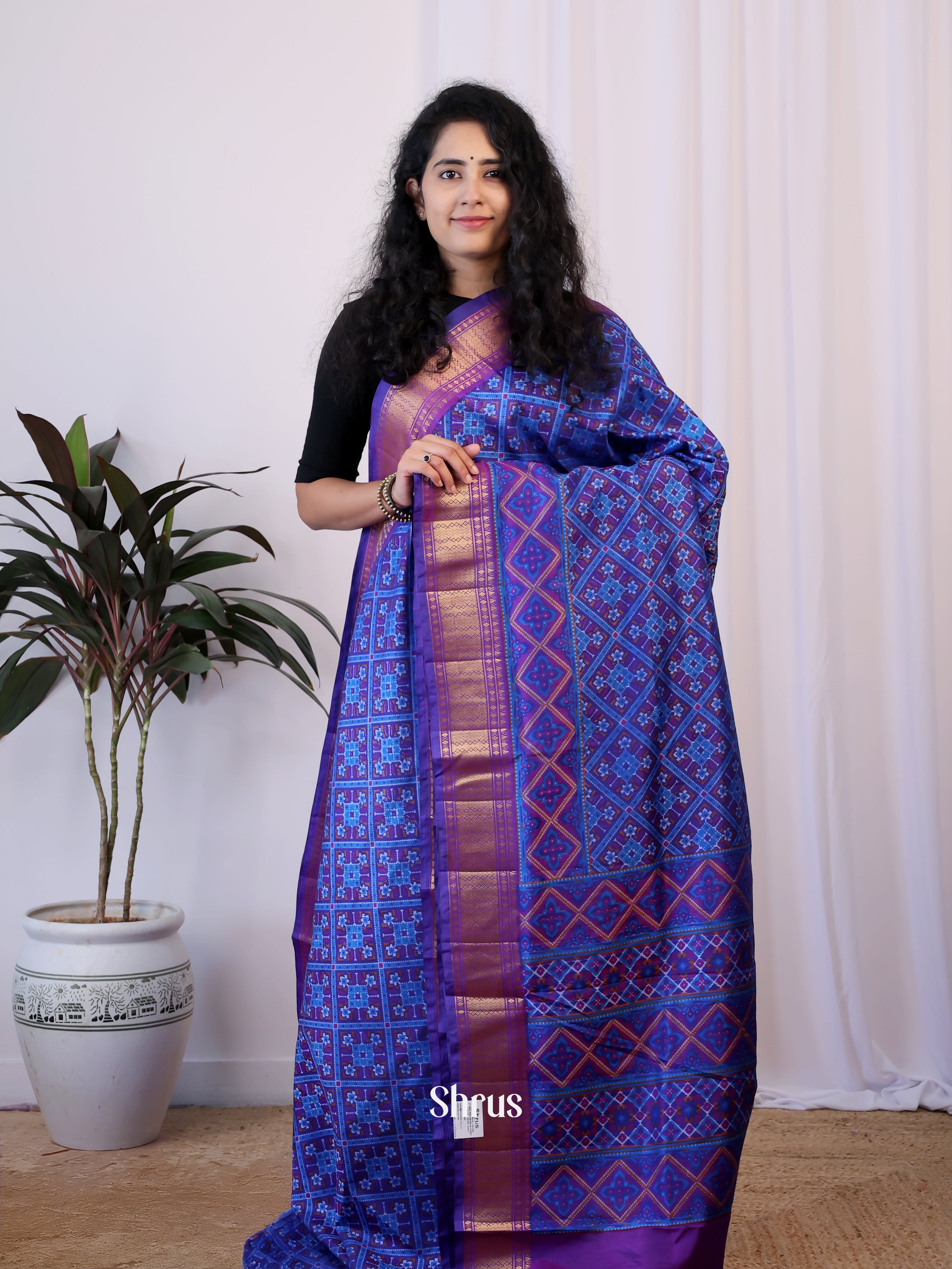 Blue & Purple - Semi Patola Saree - Shop on Shrus.com