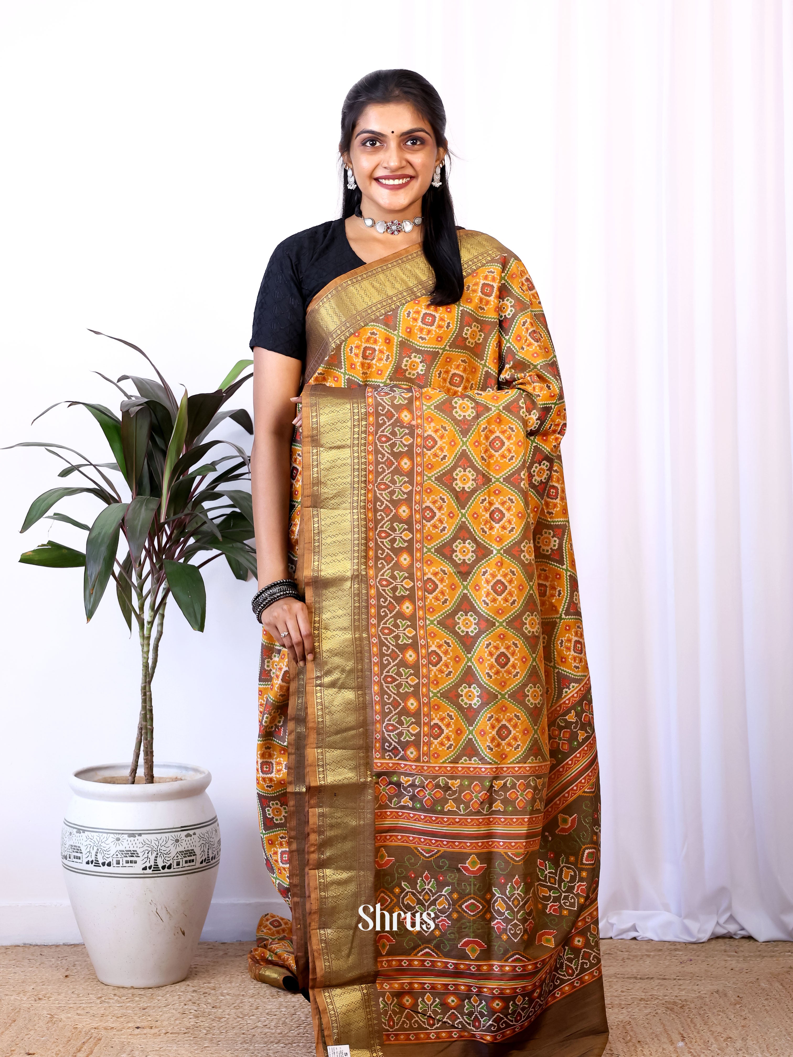 Mustard & Green - Semi Patola Saree - Shop on Shrus.com