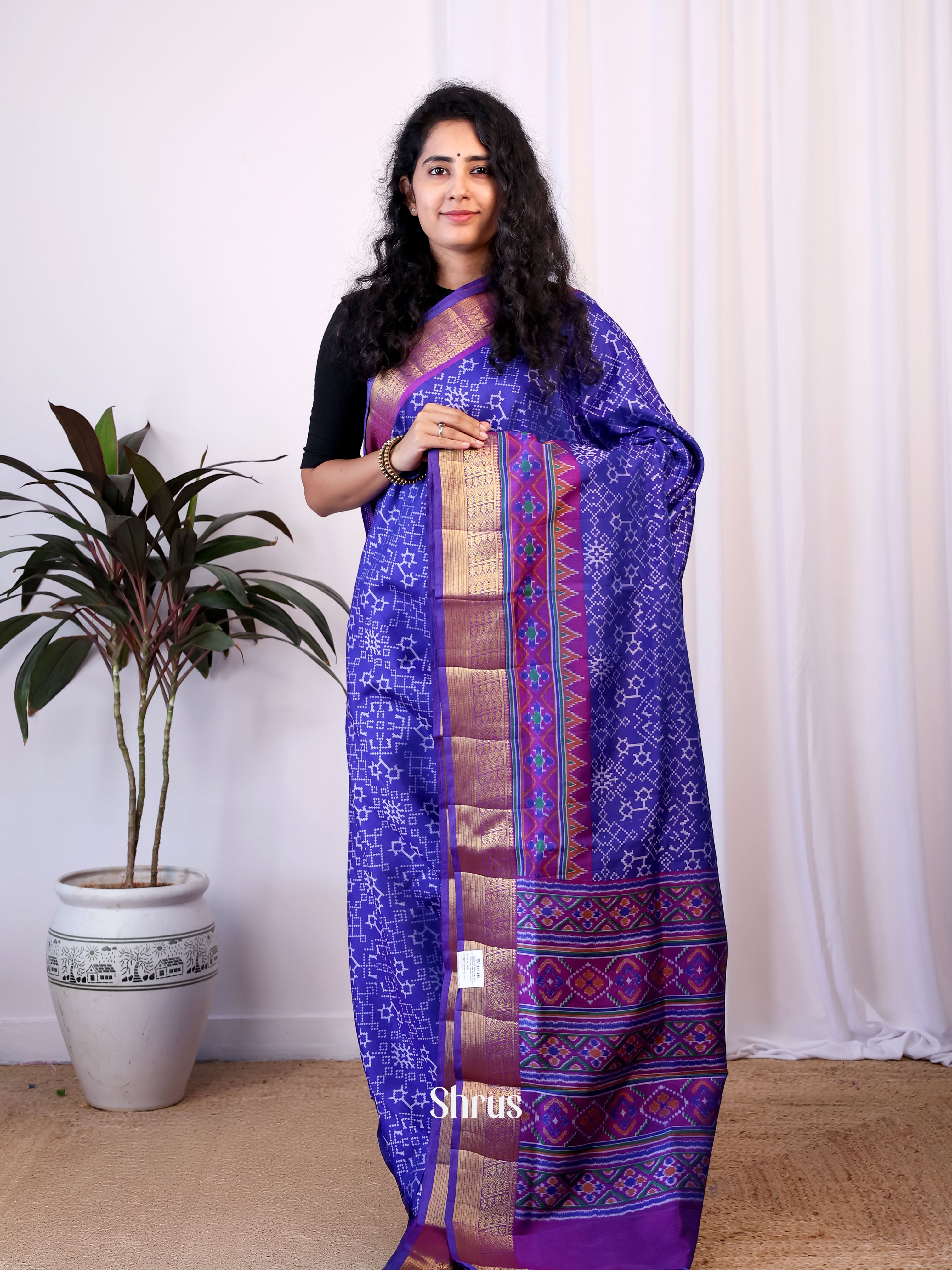 Blue & Purple- Semi Patola Saree - Shop on Shrus.com