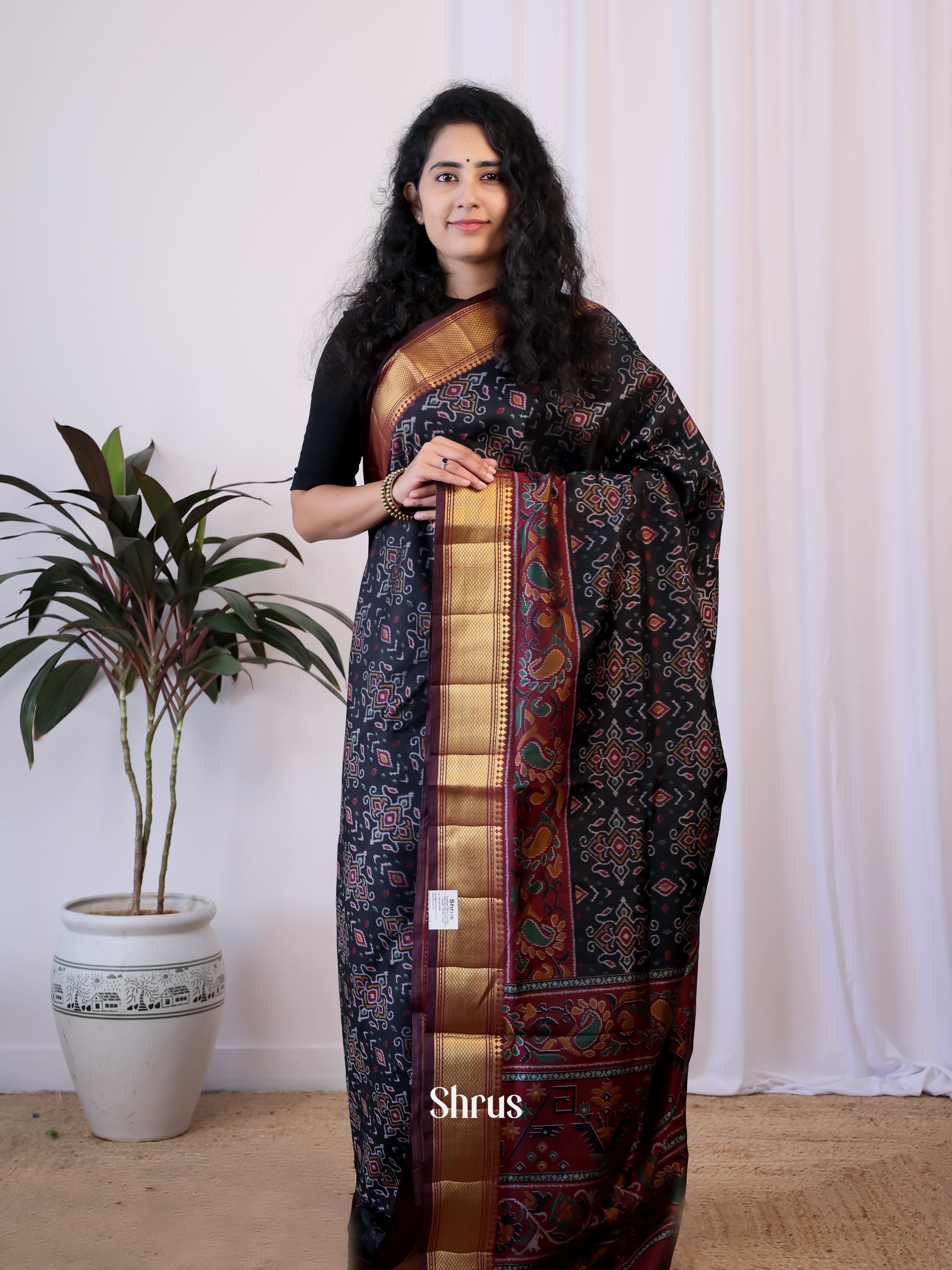 Black & Maroon- Semi Patola Saree - Shop on Shrus.com
