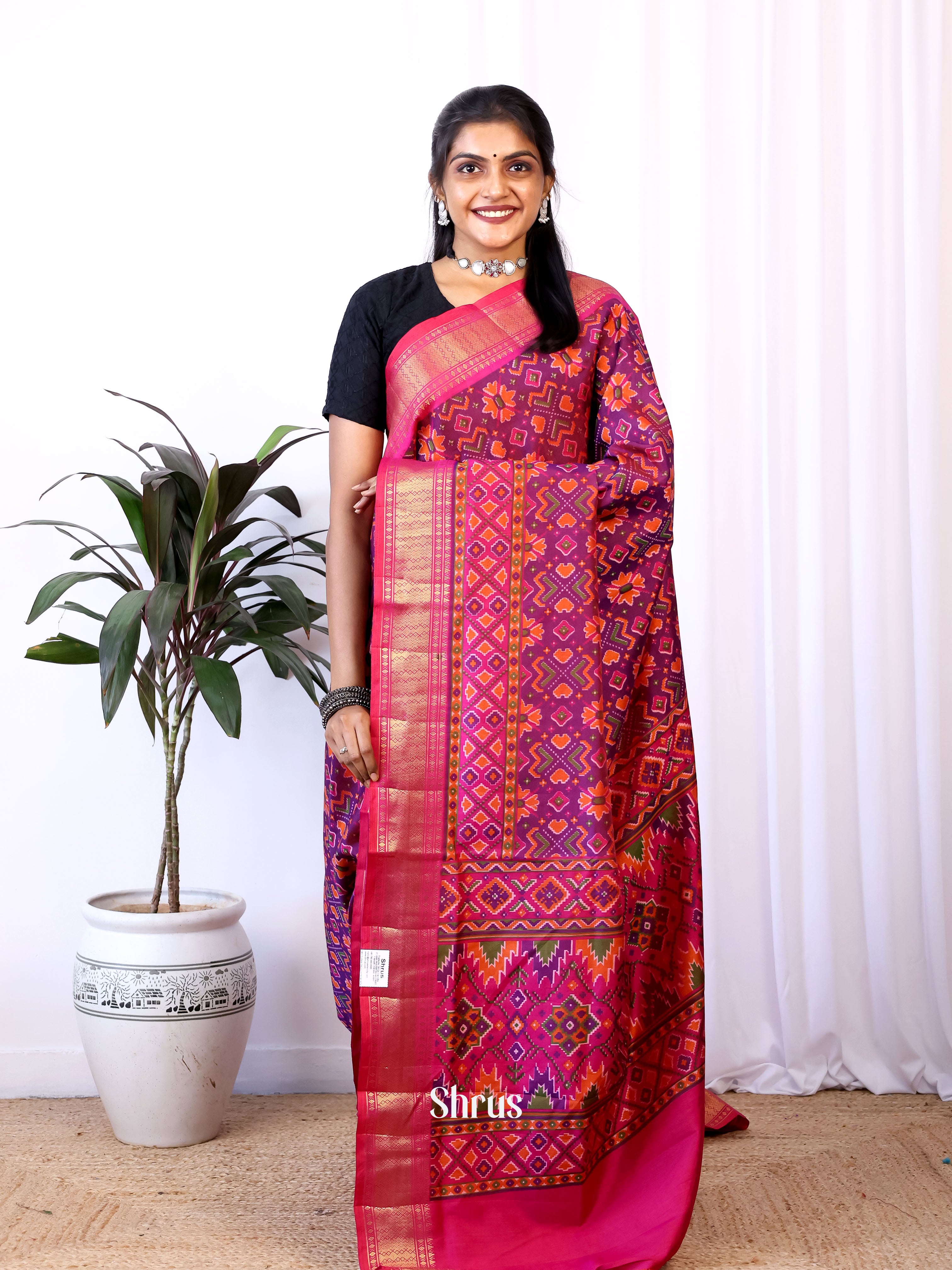 Purple & Pink - Semi Patola Saree - Shop on Shrus.com