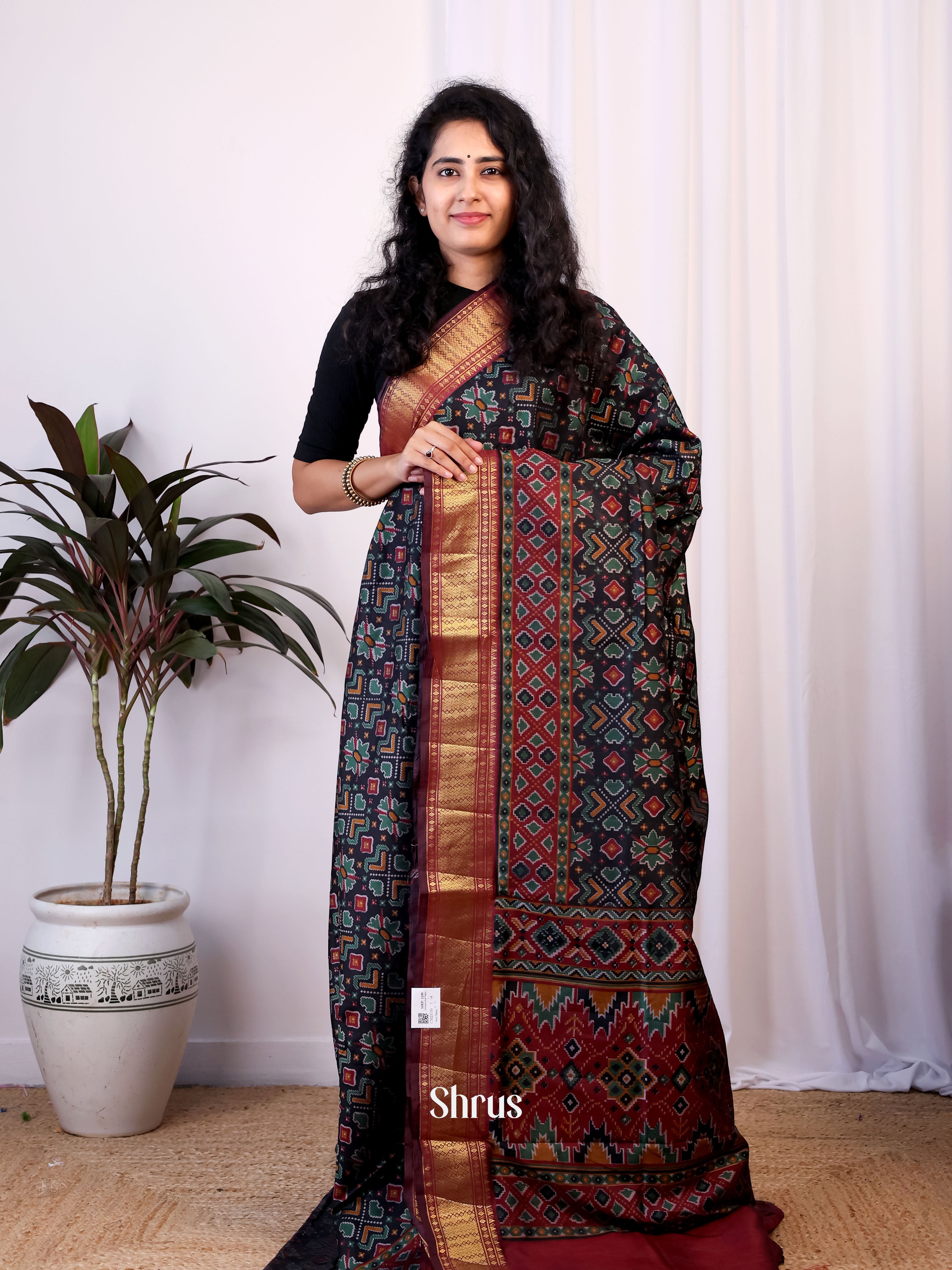 Black & Maroon - Semi Patola Saree - Shop on Shrus.com