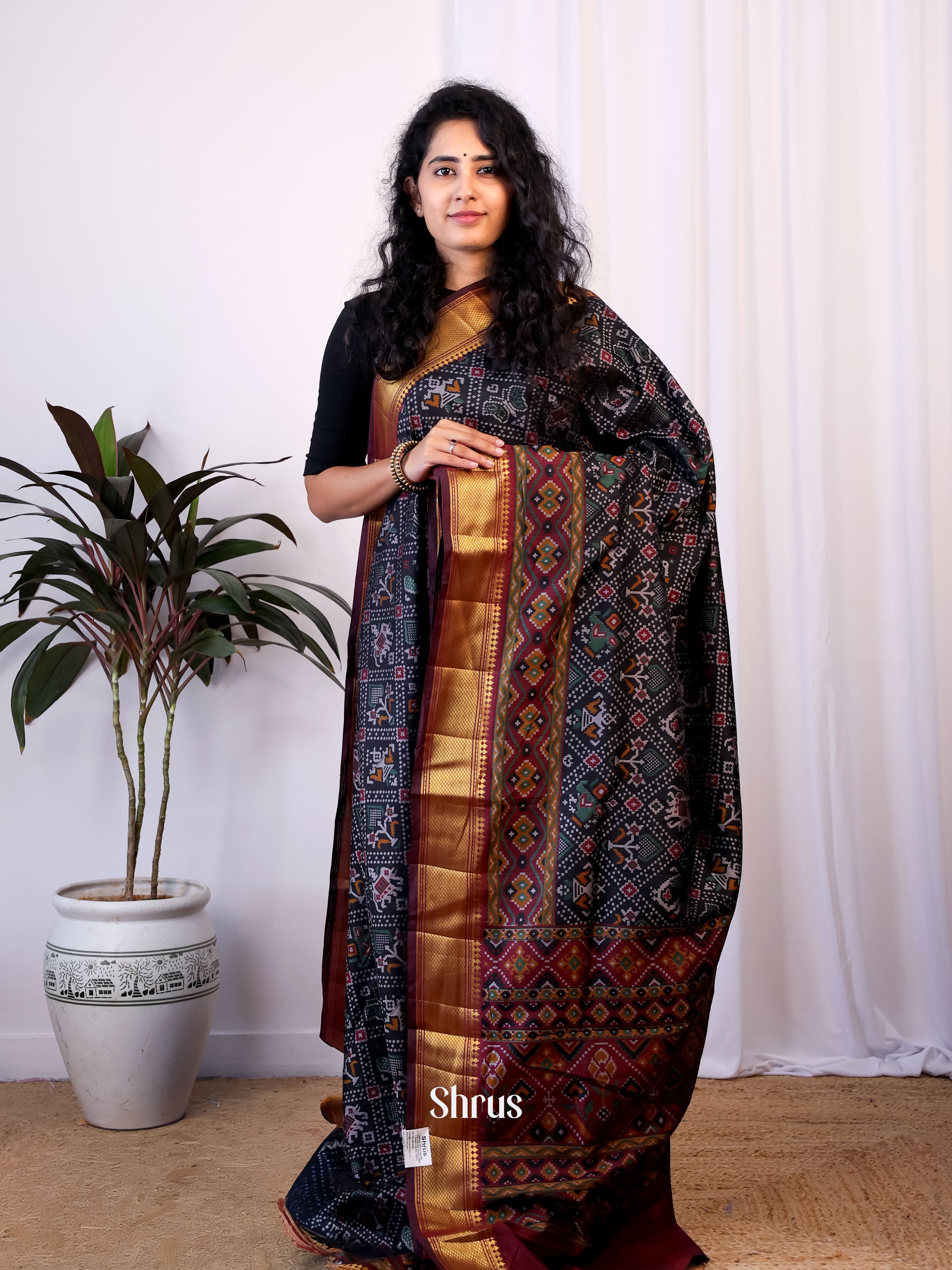 Black & Brown - Semi Patola Saree - Shop on Shrus.com