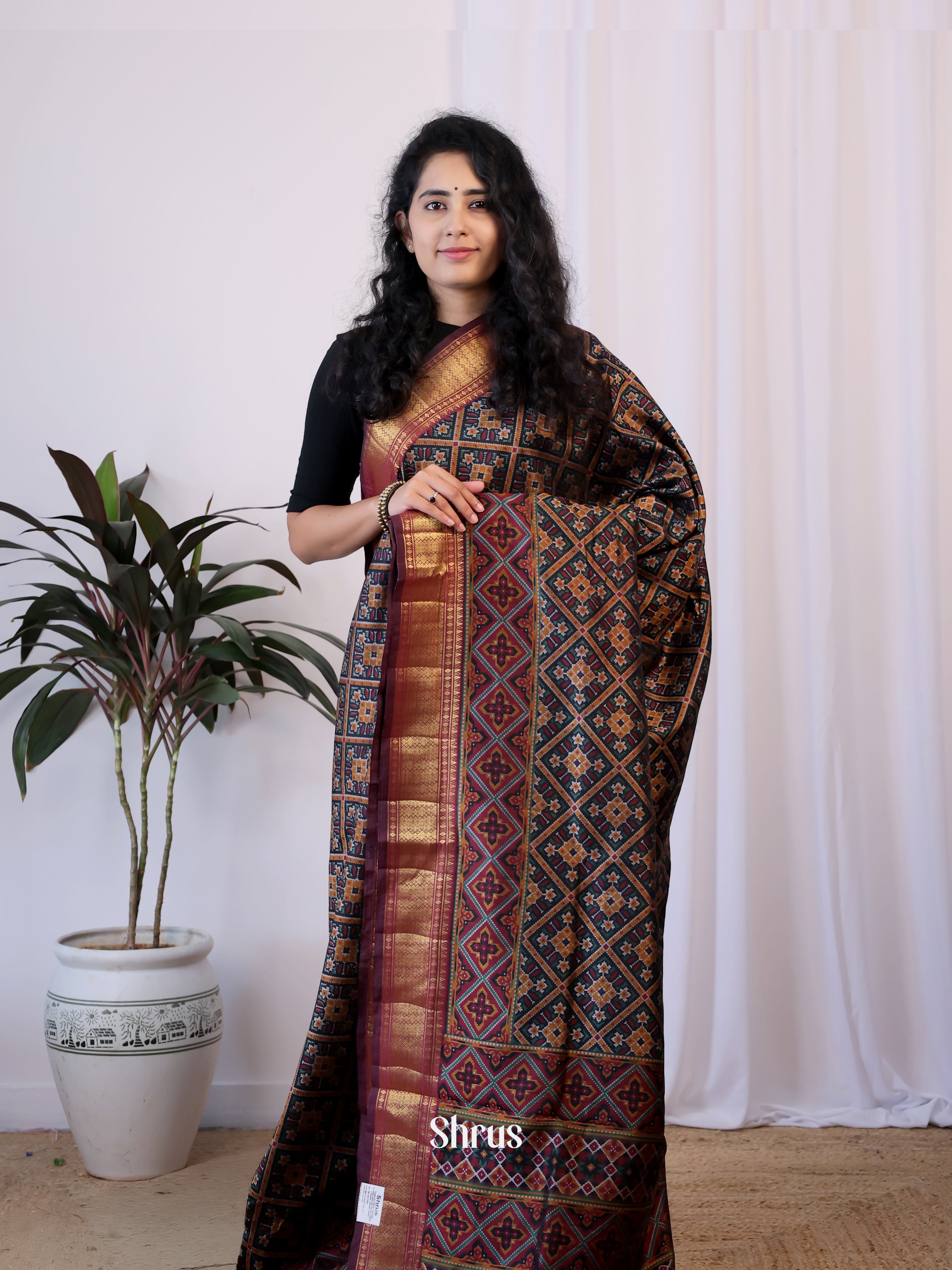 Black & Brown - Semi Patola Saree - Shop on Shrus.com