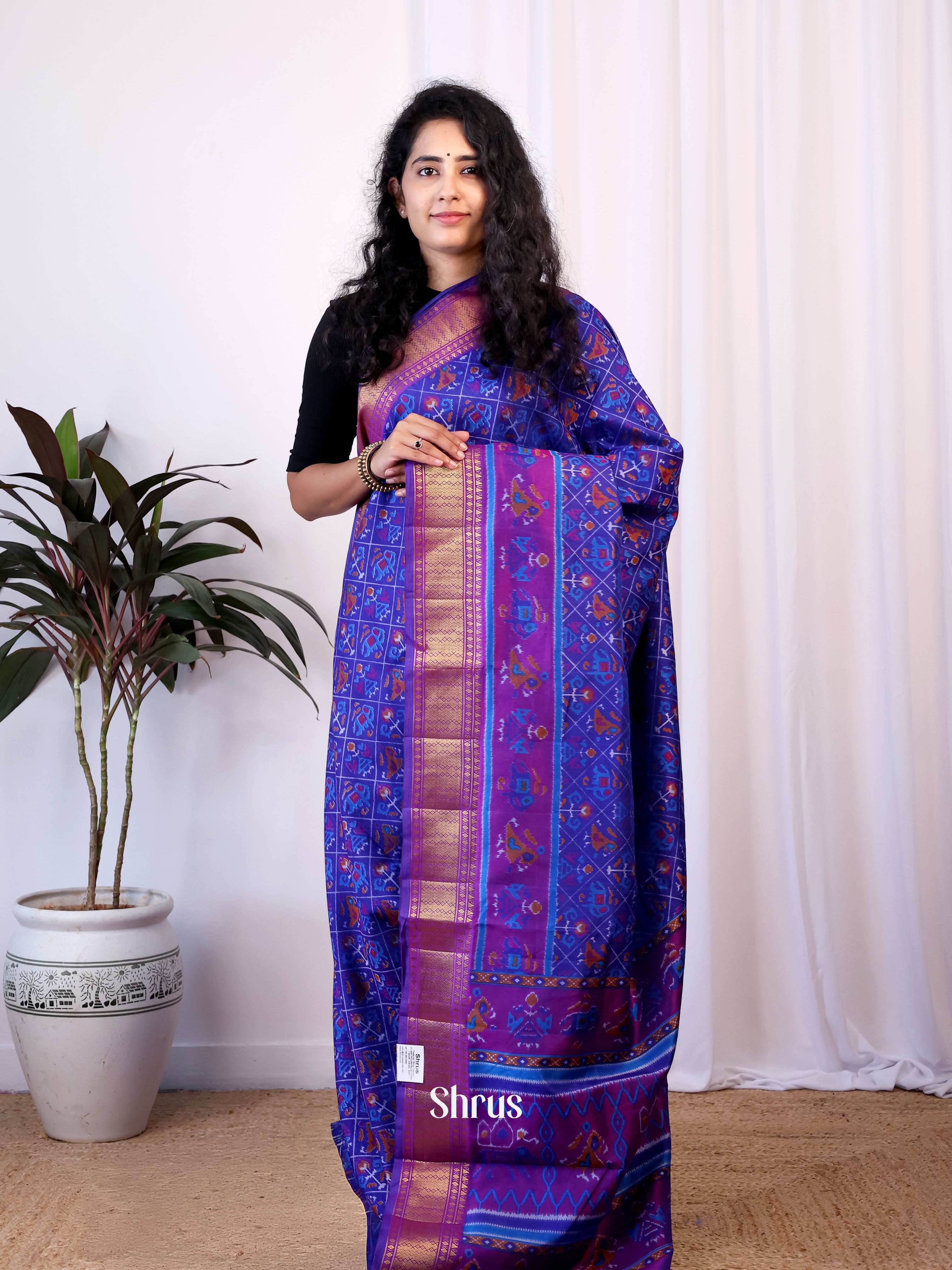 Blue & Purple - Semi Patola Saree - Shop on Shrus.com