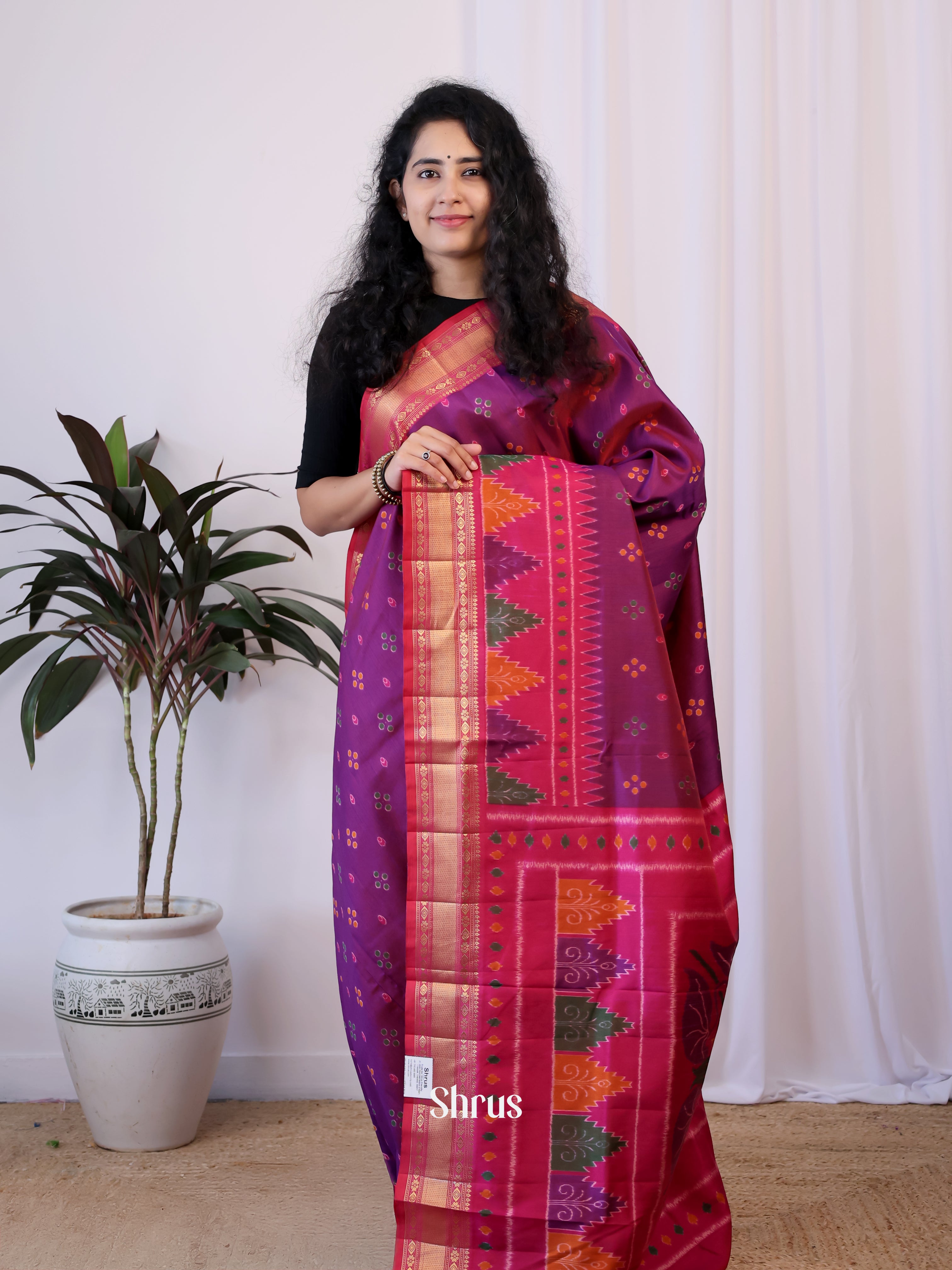 Purple & Pink - Semi Patola Saree - Shop on Shrus.com