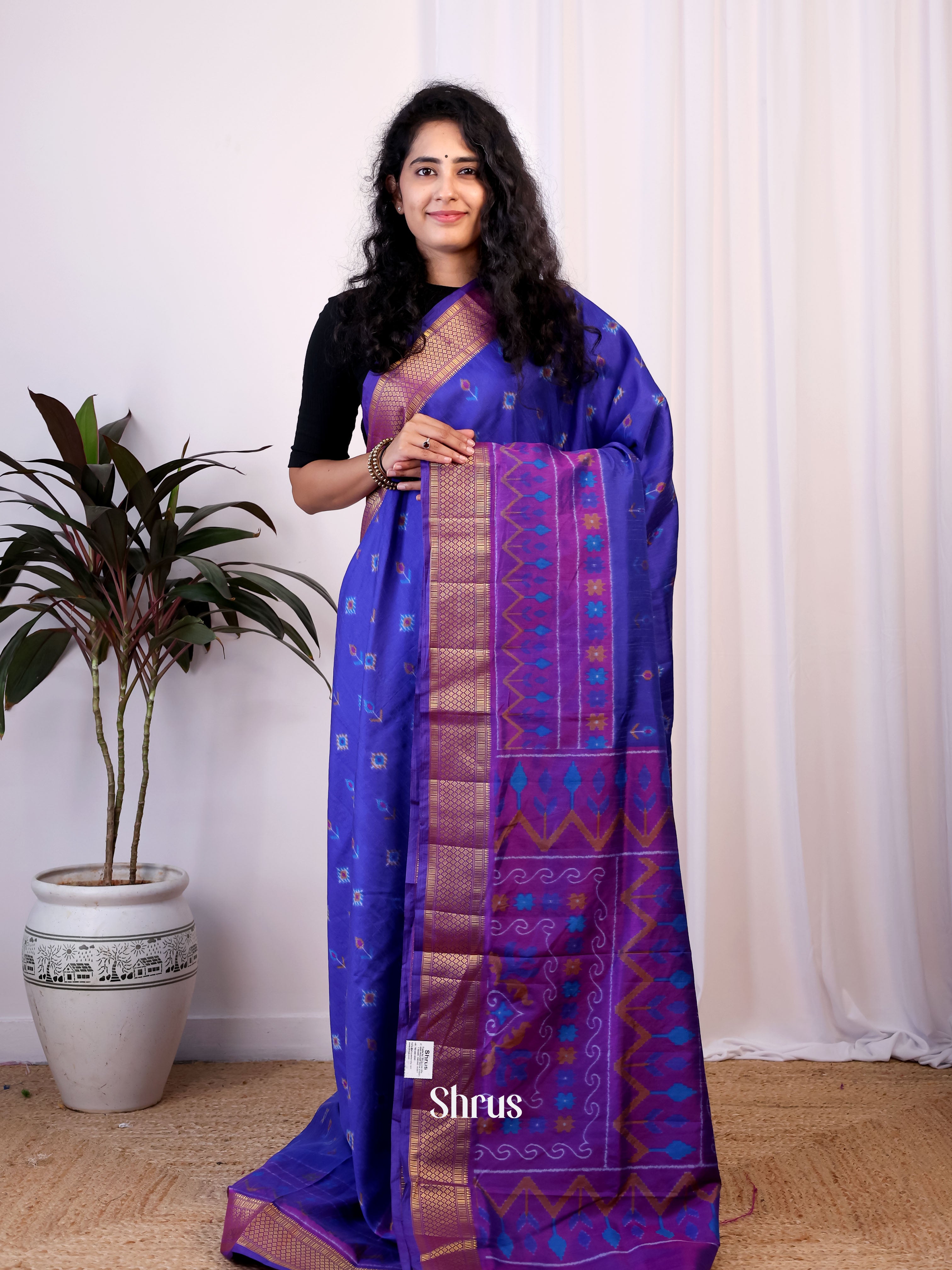 Blue & Purple- Semi Patola Saree - Shop on Shrus.com