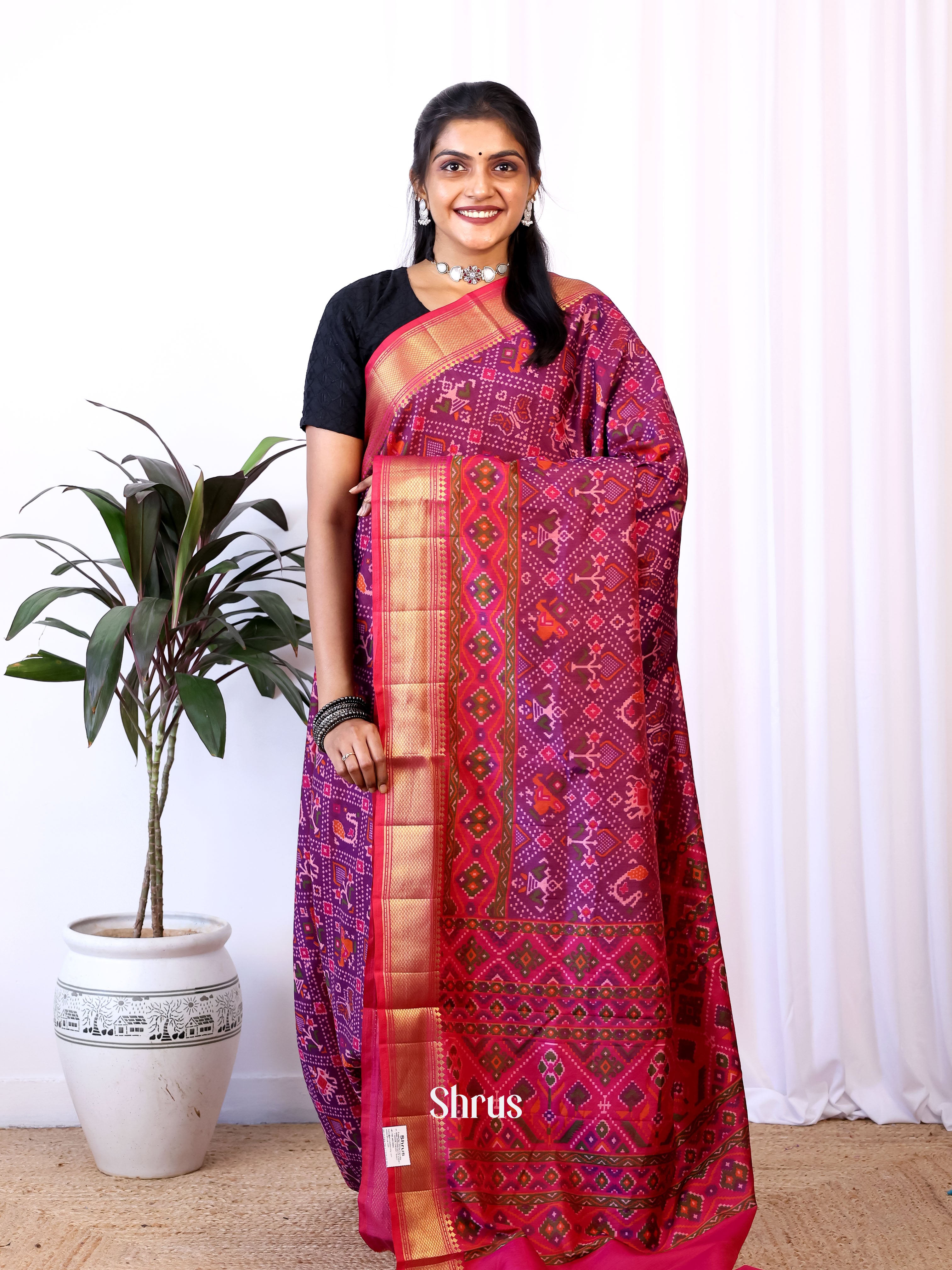 Purple & Pink - Semi Patola Saree - Shop on Shrus.com