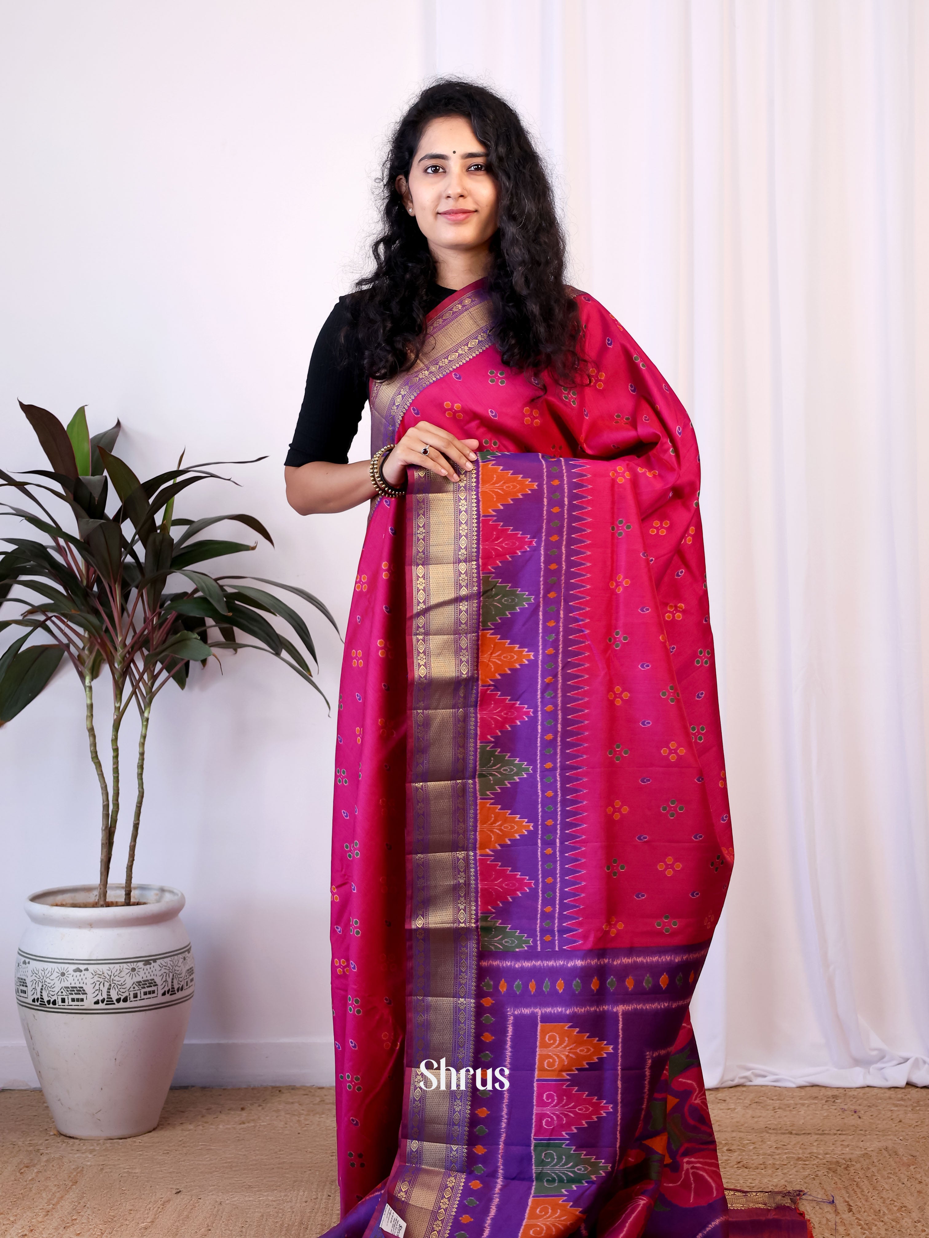 Pink & Violet- Semi Patola Saree - Shop on Shrus.com
