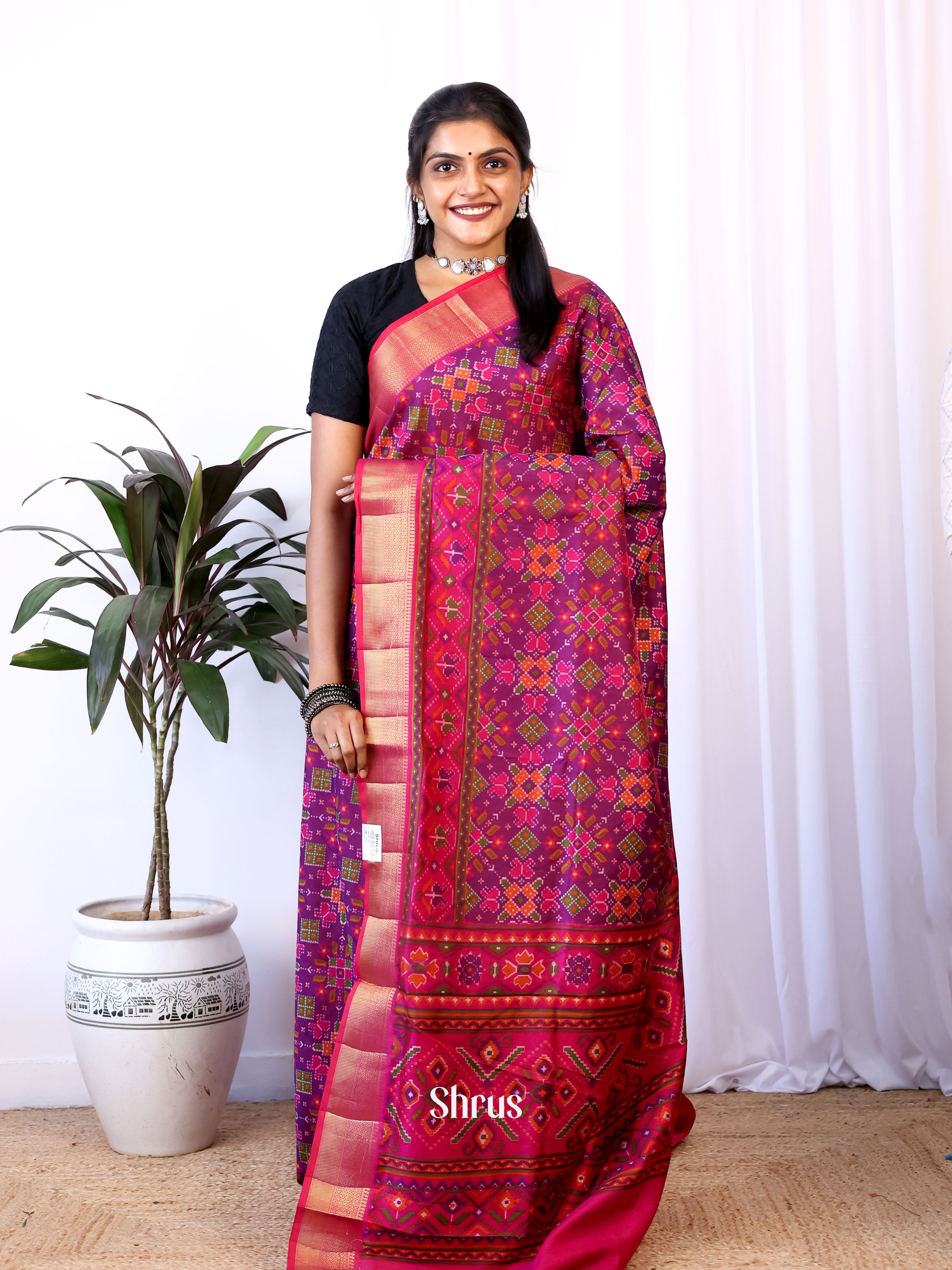 Purple & Pink - Semi Patola Saree - Shop on Shrus.com