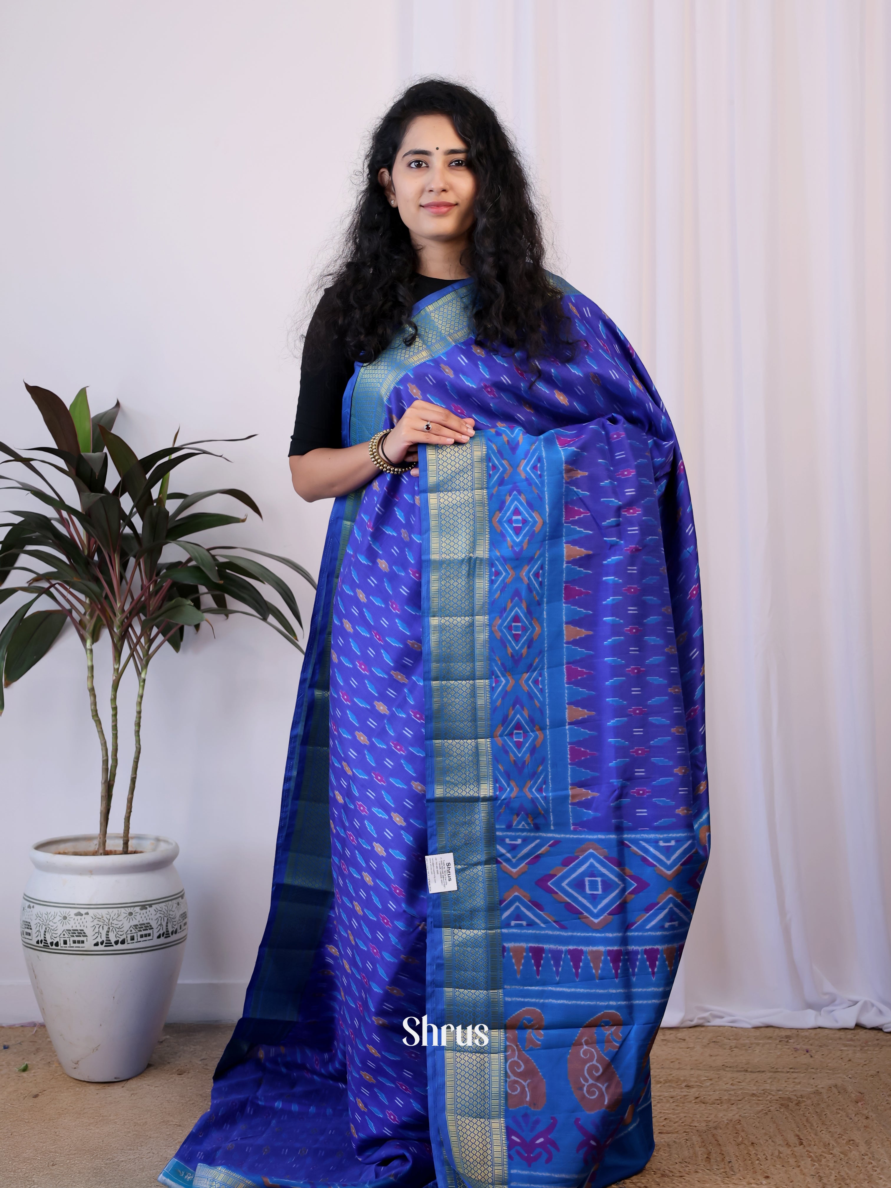 Blue - Semi Patola Saree - Shop on Shrus.com