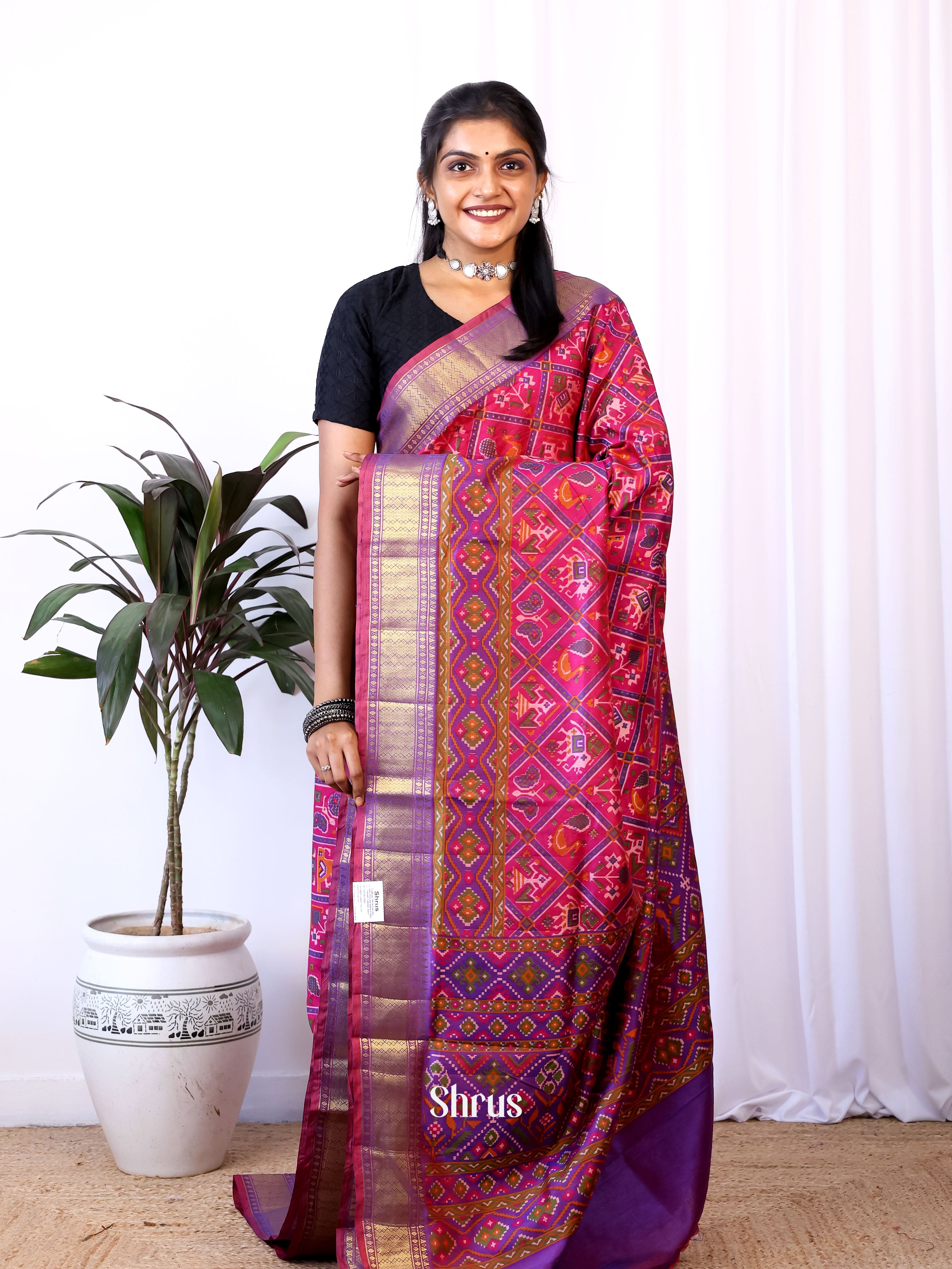 Pink & Purple - Semi Patola Saree - Shop on Shrus.com