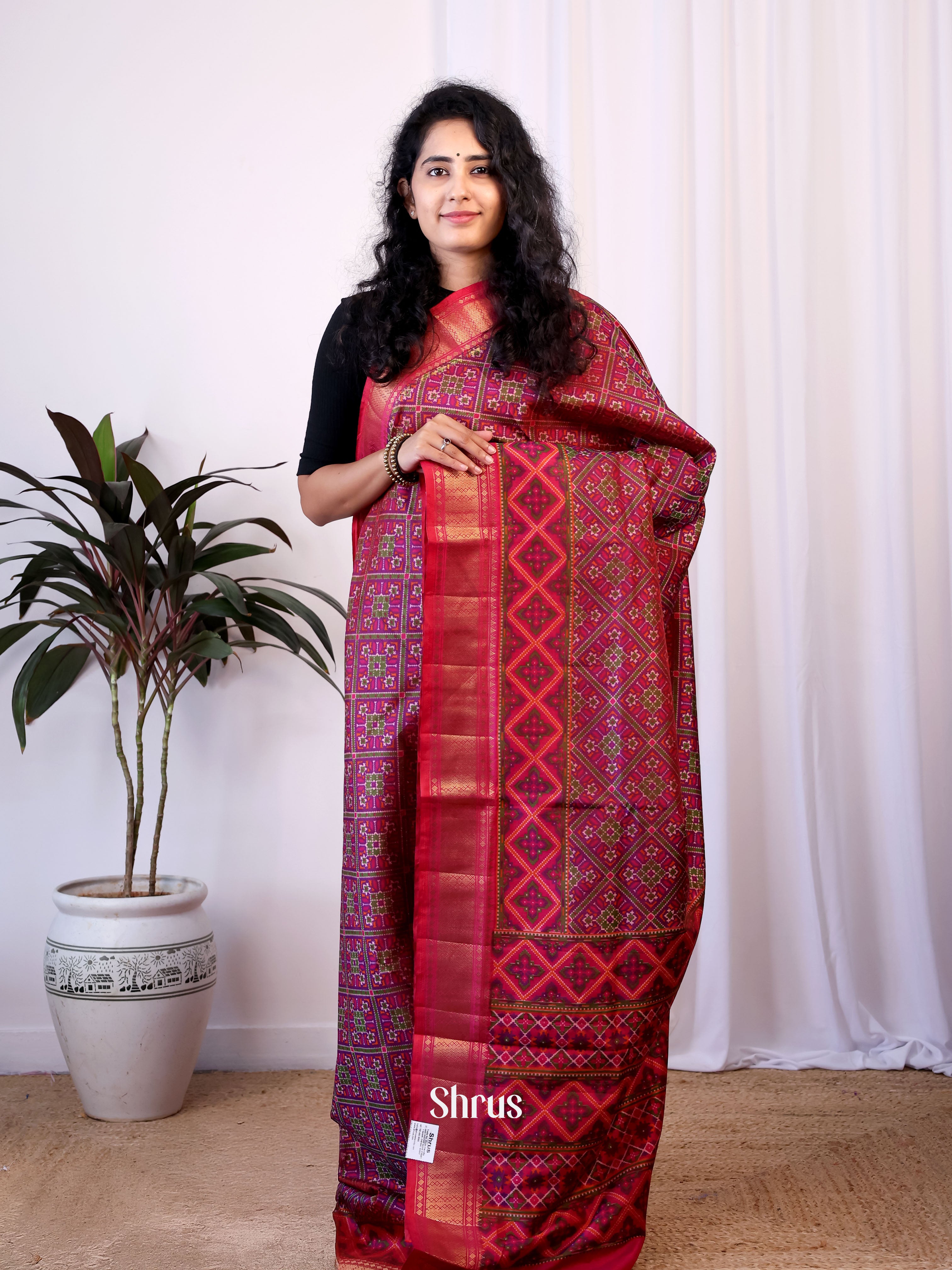 Majenta & Red - Semi Patola Saree - Shop on Shrus.com