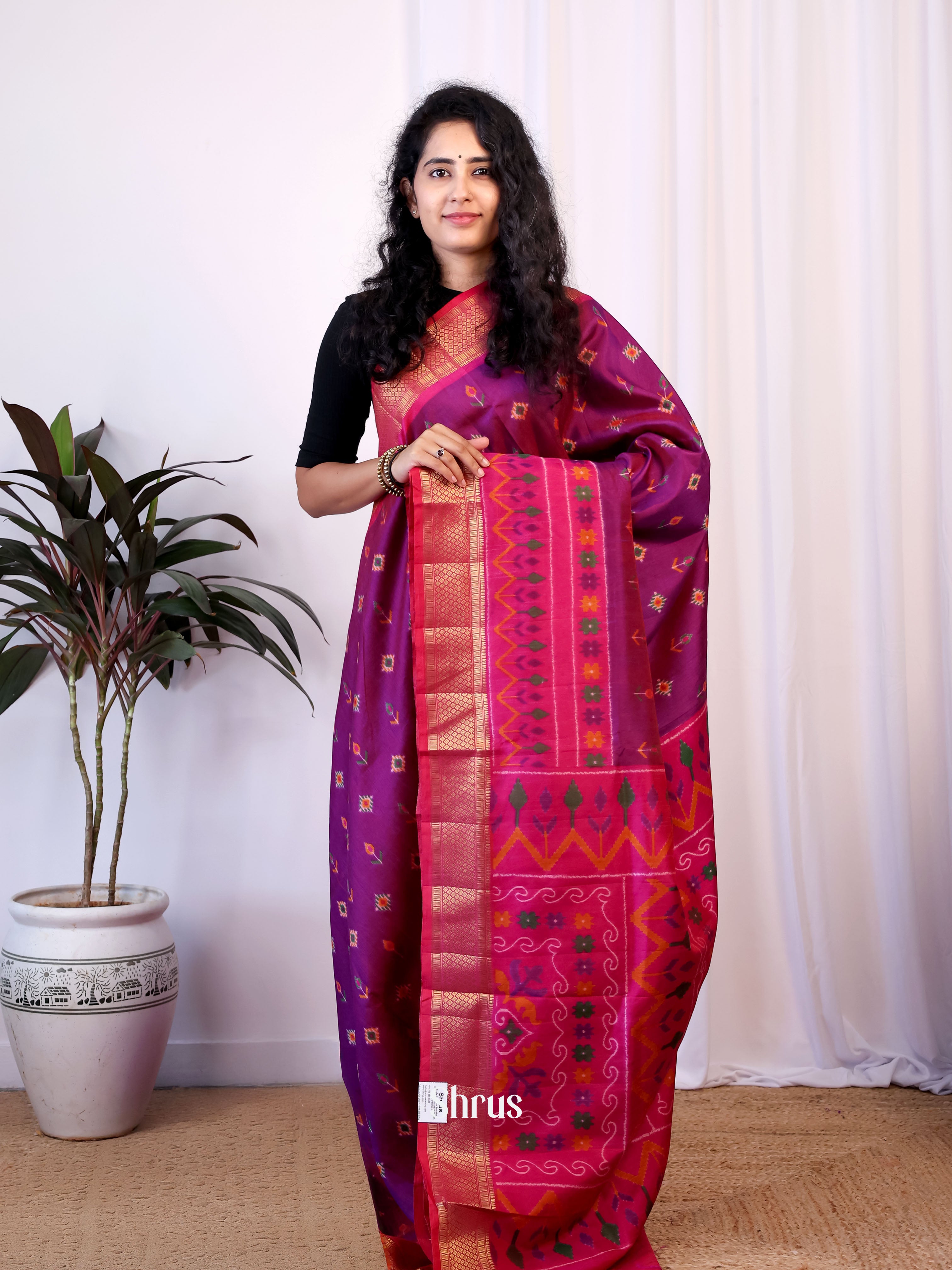 Purple & Pink - Semi Patola Saree - Shop on Shrus.com