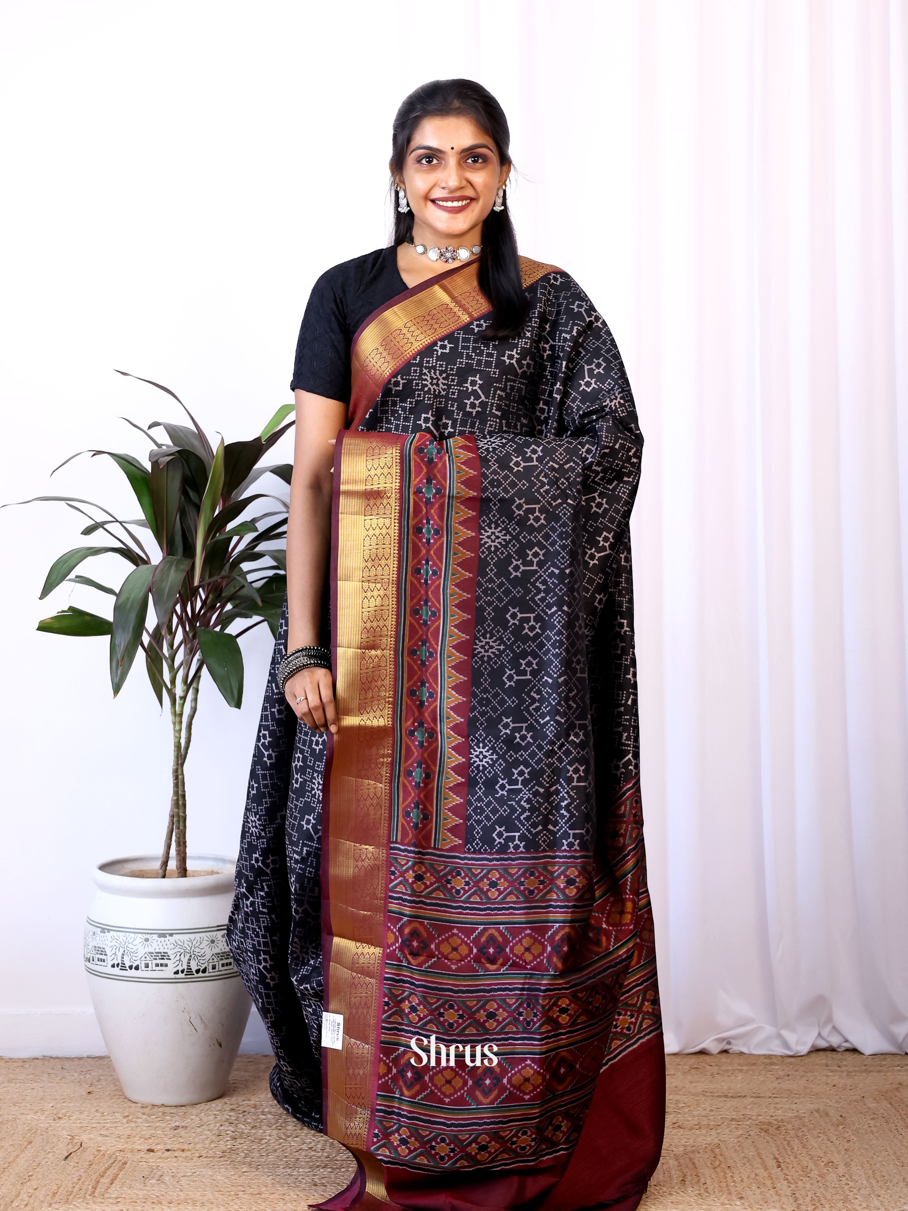 Black & Brown - Semi Patola Saree - Shop on Shrus.com
