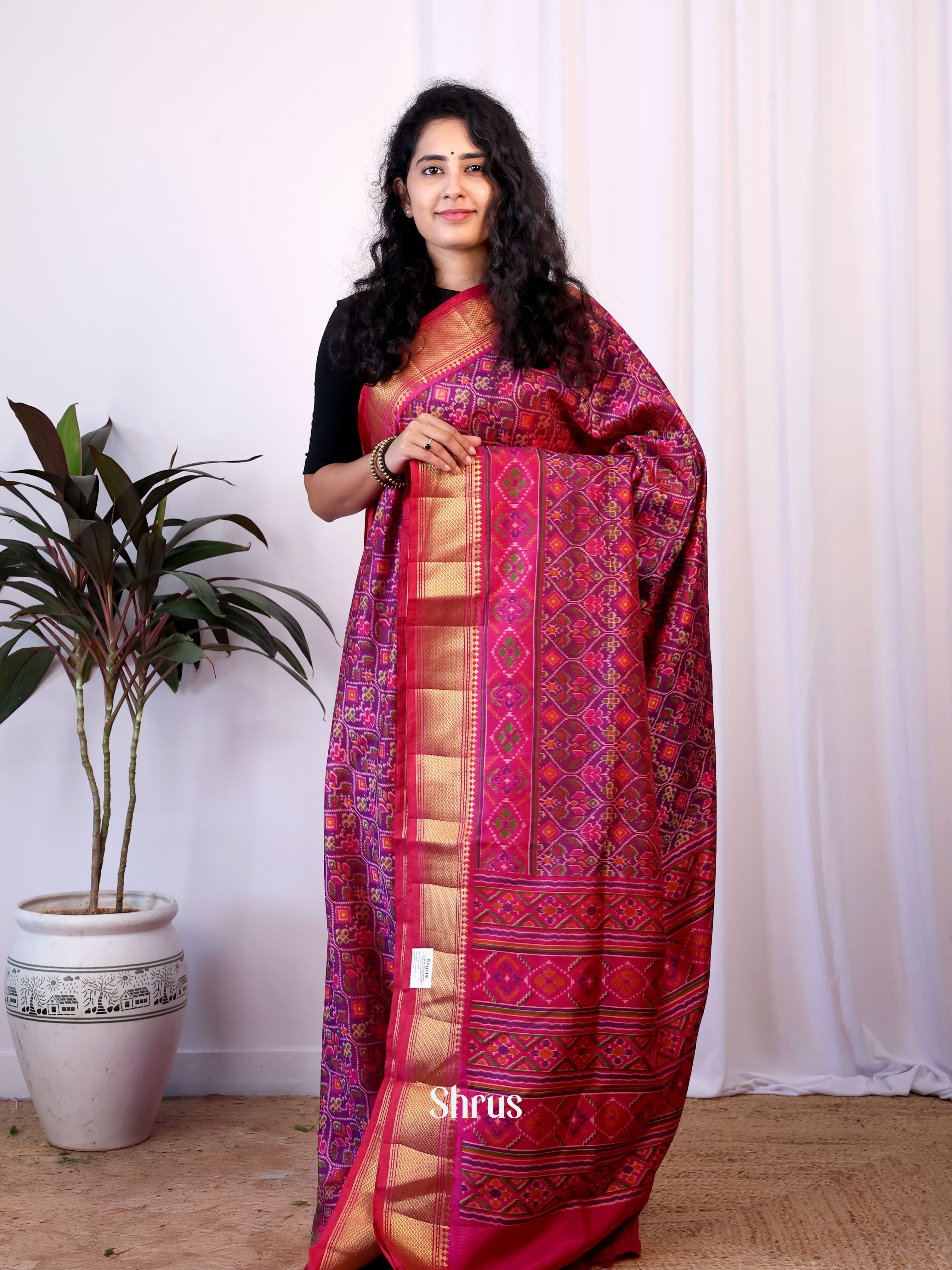 Purple & Pink - Semi Patola Saree - Shop on Shrus.com
