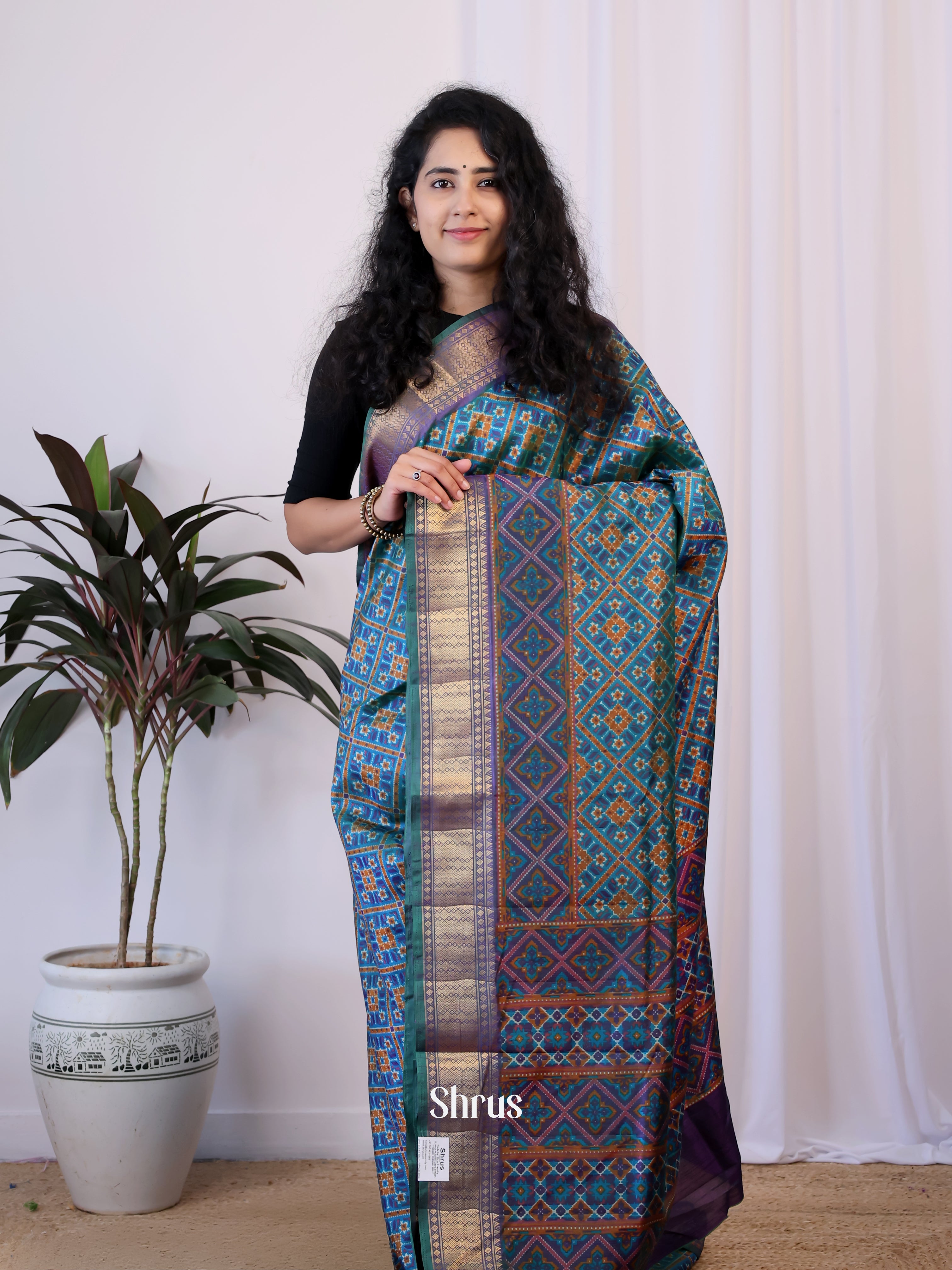 Blue - Semi Patola Saree - Shop on Shrus.com
