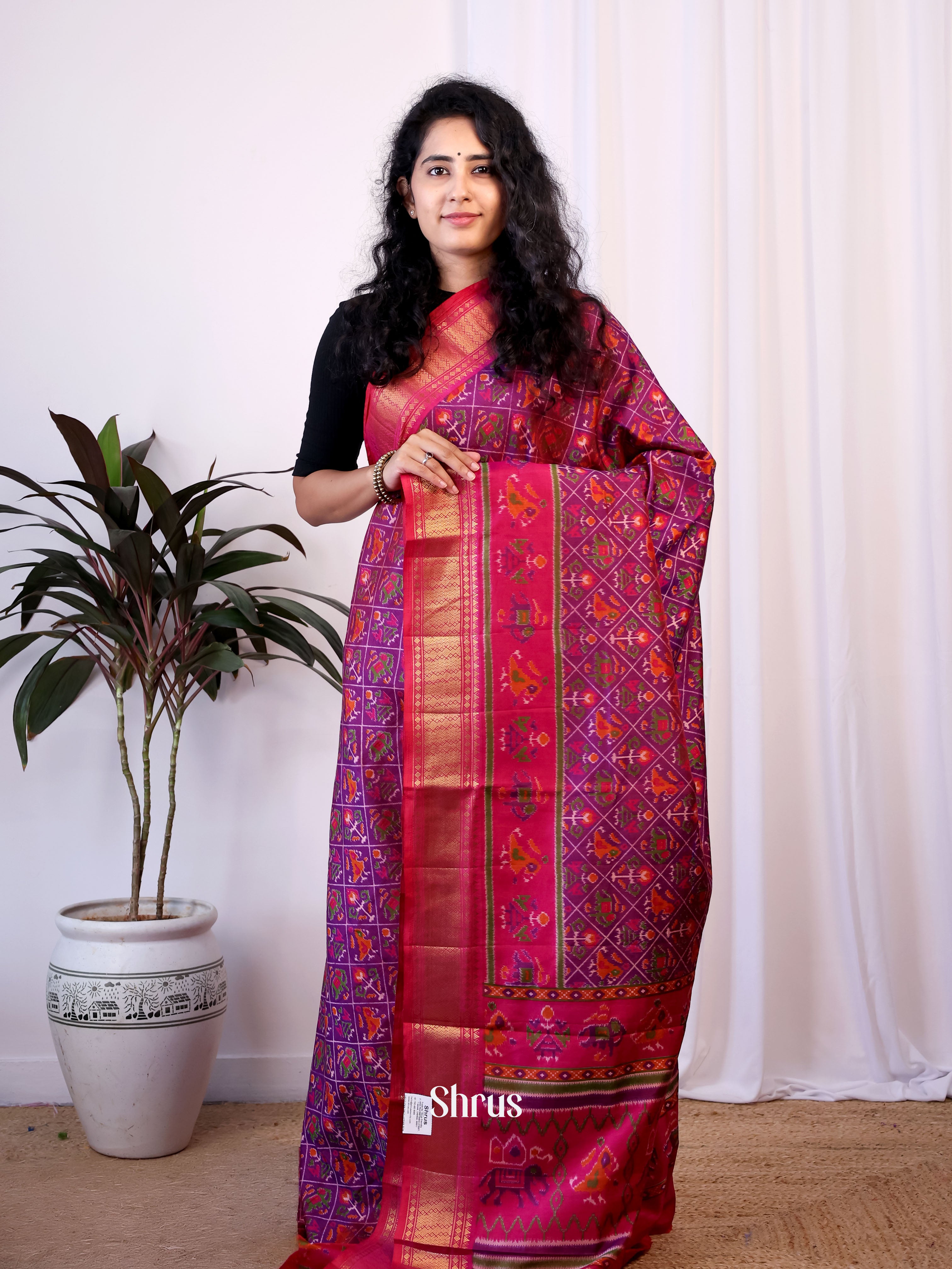 Purple & Pink - Semi Patola Saree - Shop on Shrus.com
