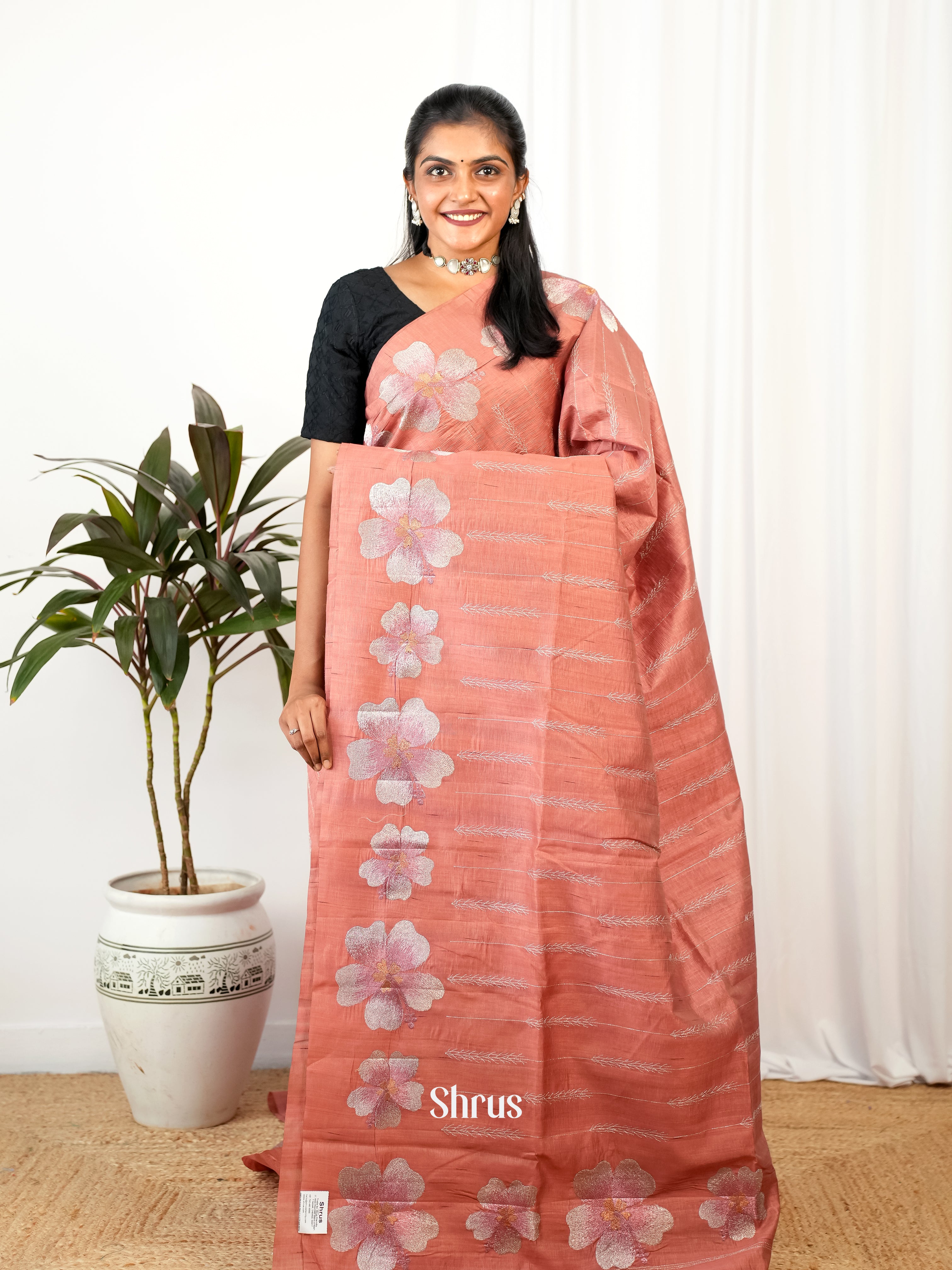 Brown - Semi Rawsilk Saree - Shop on Shrus.com