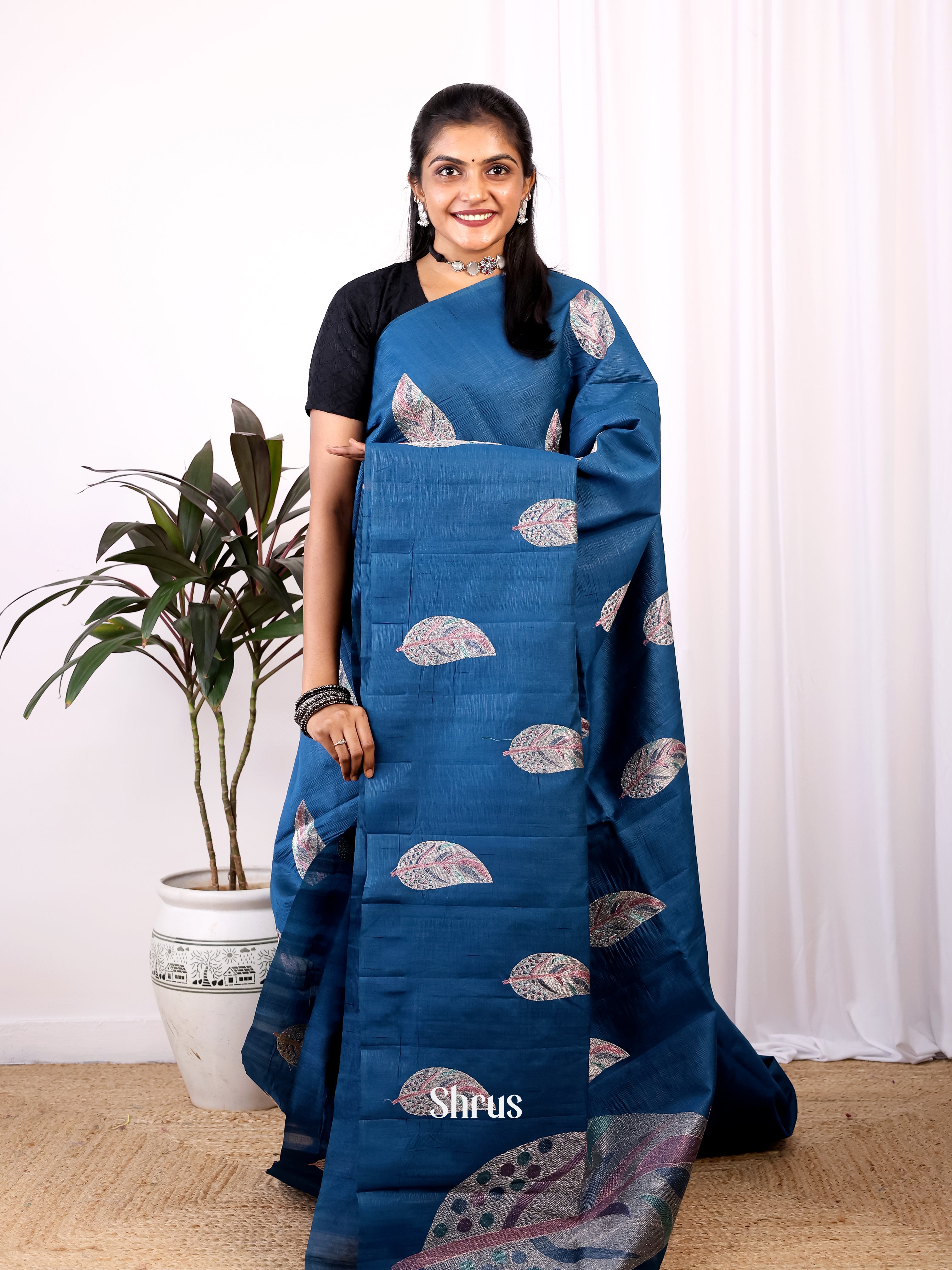 Blue - Semi Rawsilk Saree - Shop on Shrus.com