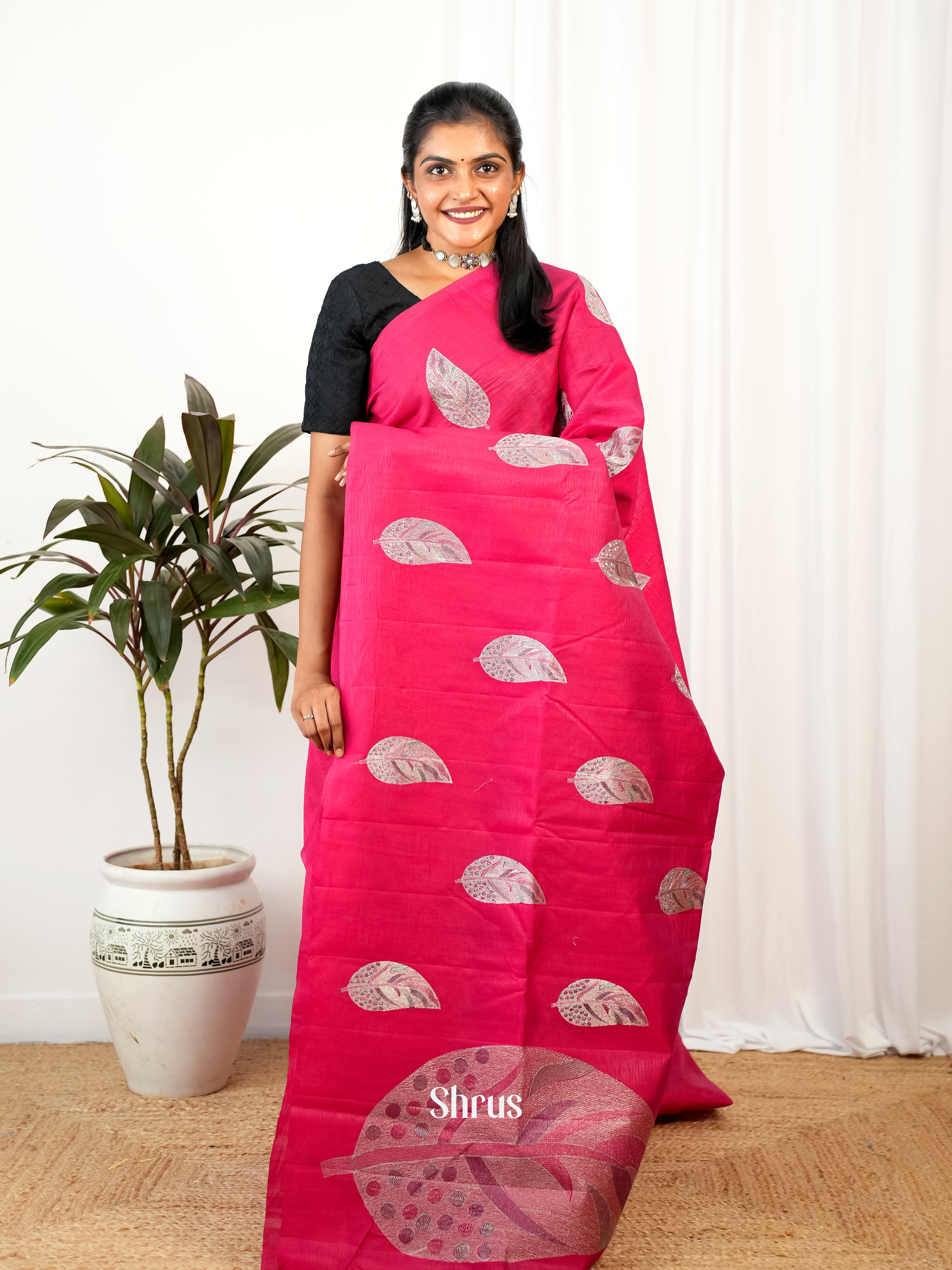 Red - Semi Rawsilk Saree - Shop on Shrus.com