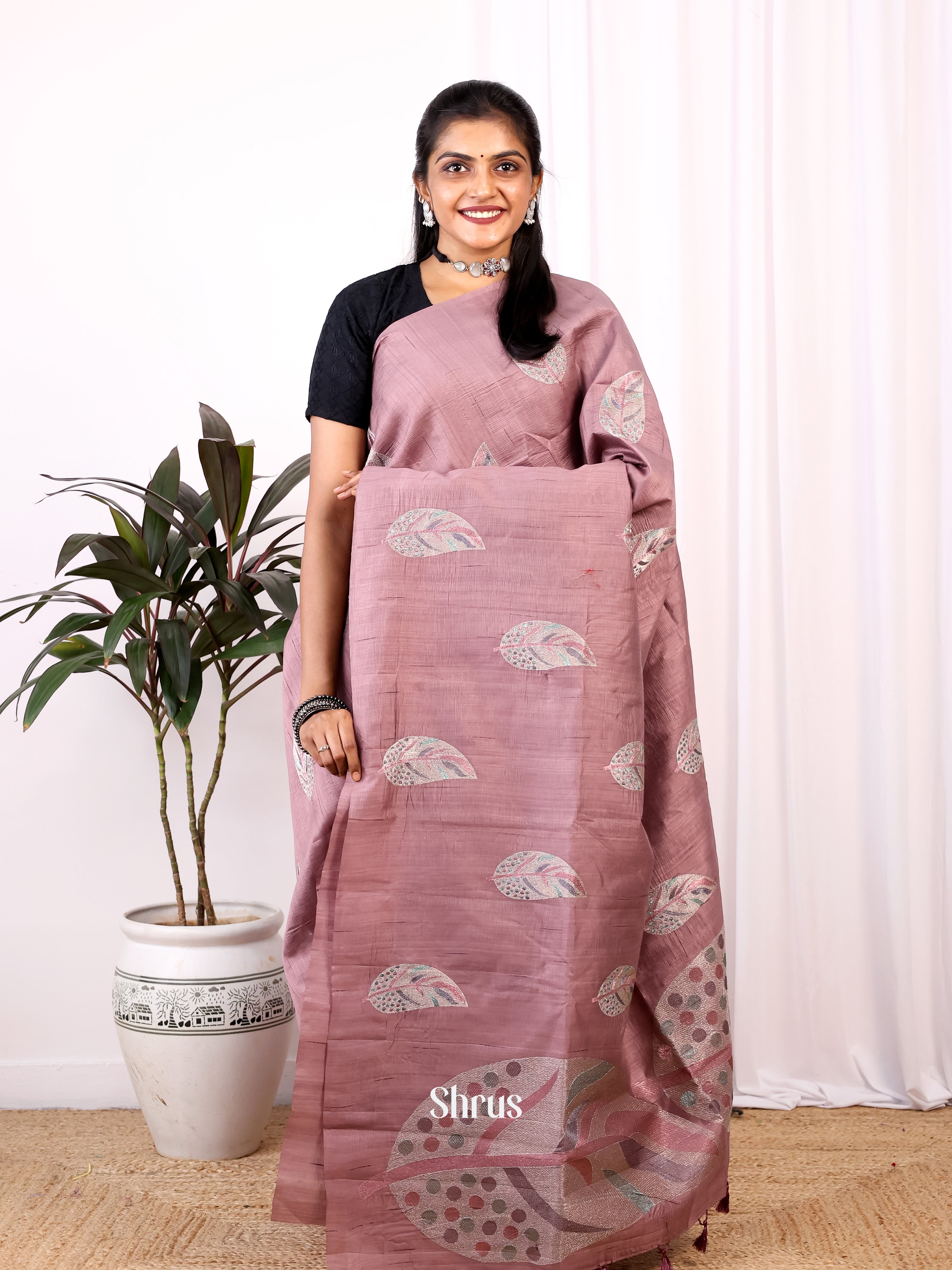 Pastel Pink - Semi Rawsilk Saree - Shop on Shrus.com