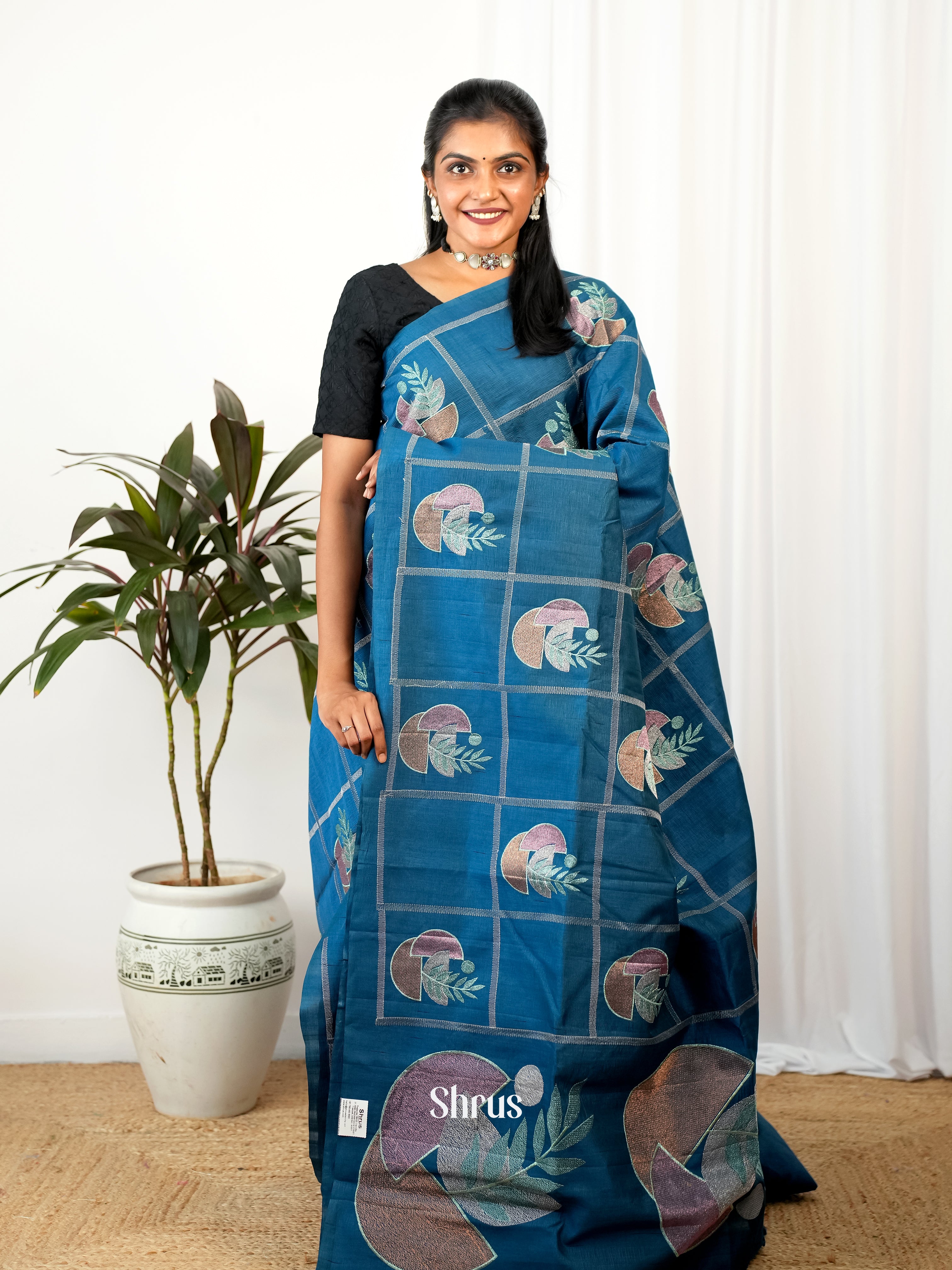 Blue - Semi Rawsilk Saree - Shop on Shrus.com