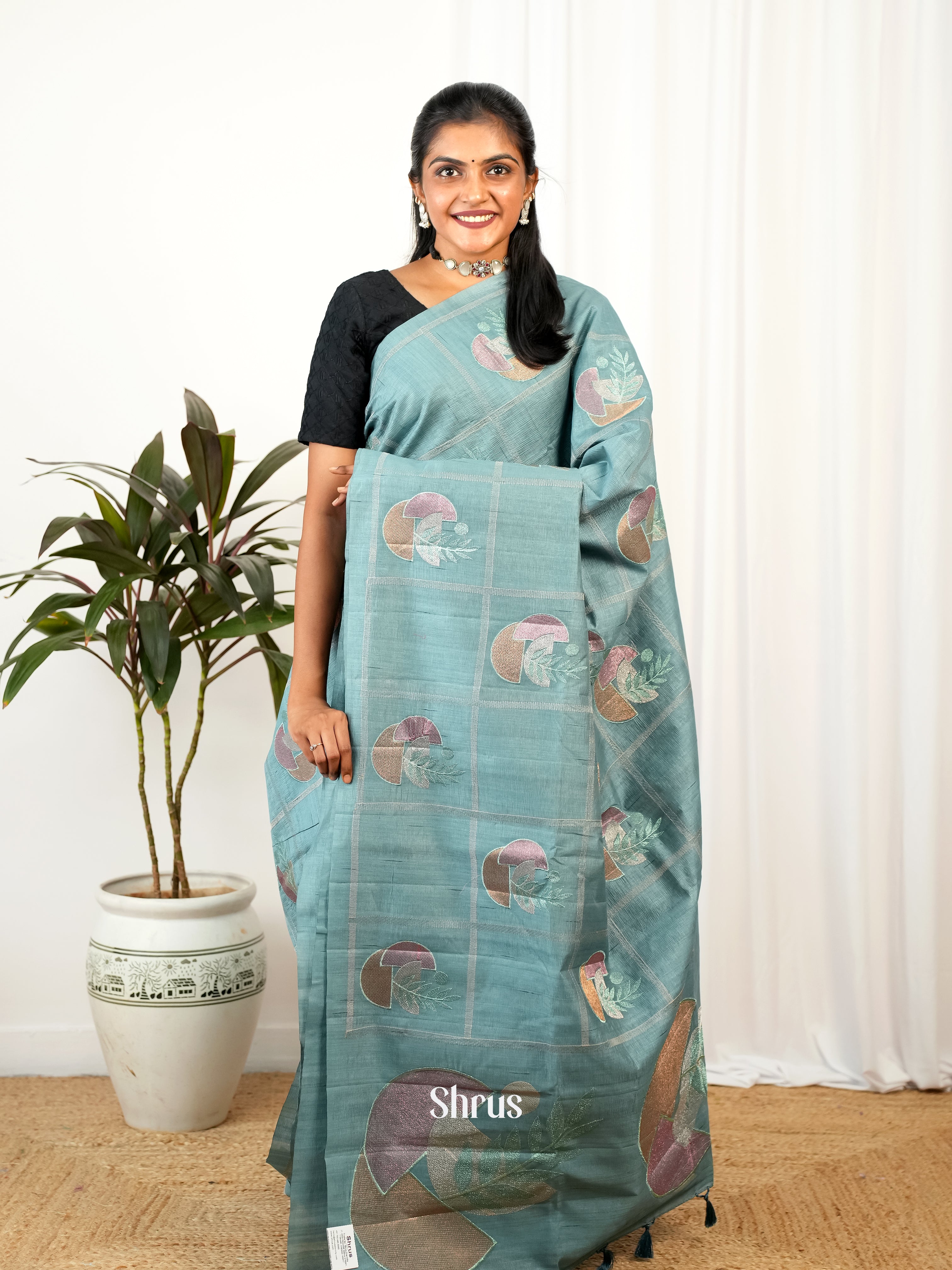 Grey - Semi Rawsilk Saree - Shop on Shrus.com
