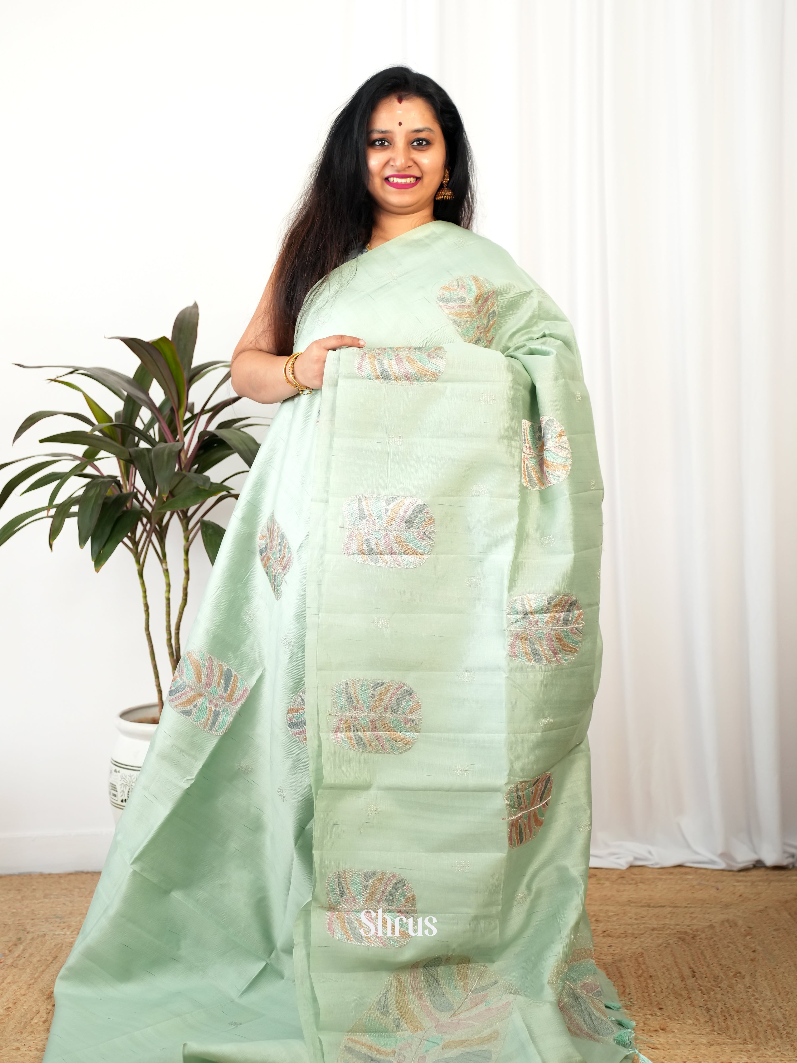 Pastel Green - Semi Rawsilk Saree - Shop on Shrus.com