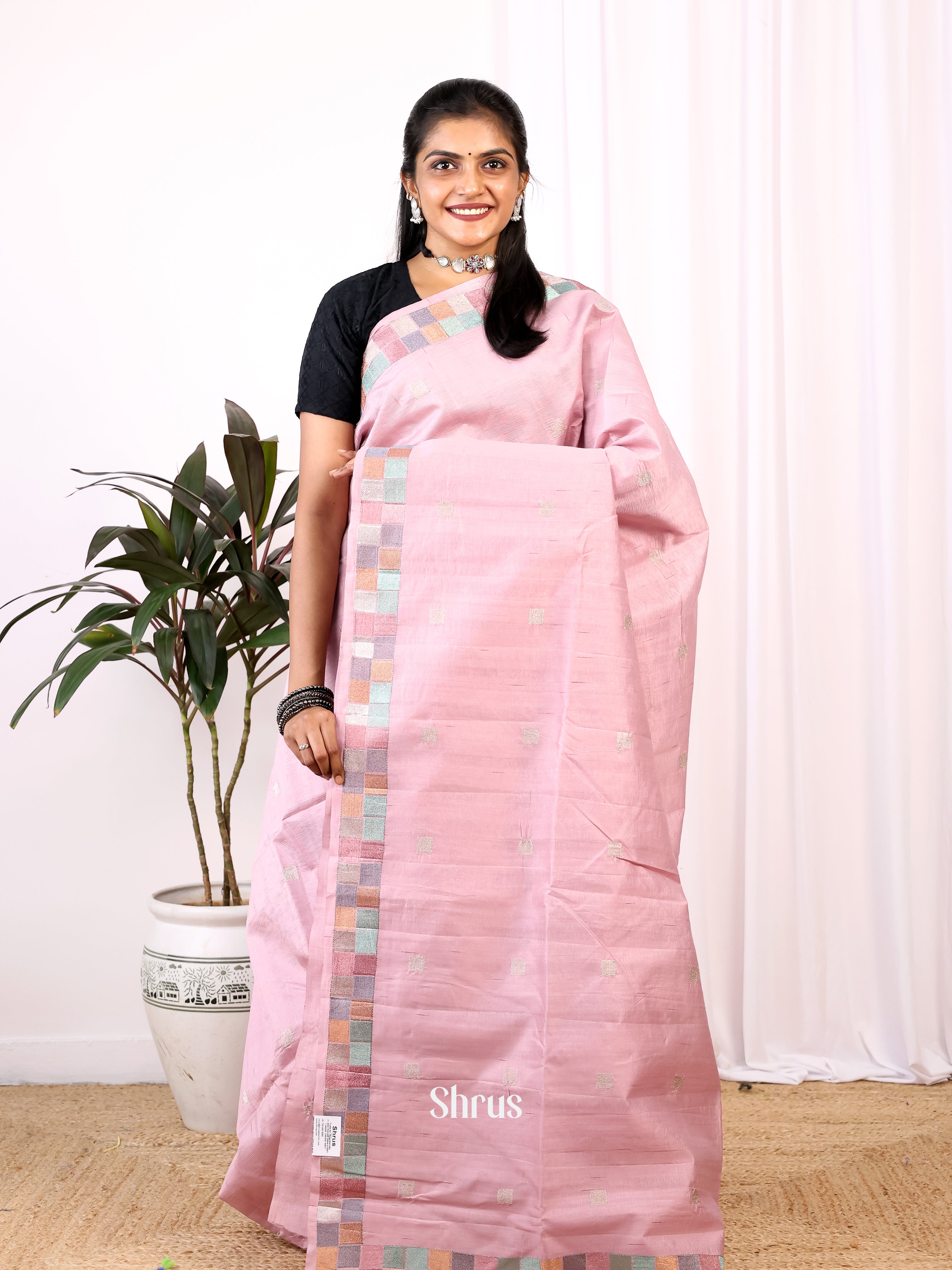 Pink - Semi Rawsilk Saree - Shop on Shrus.com
