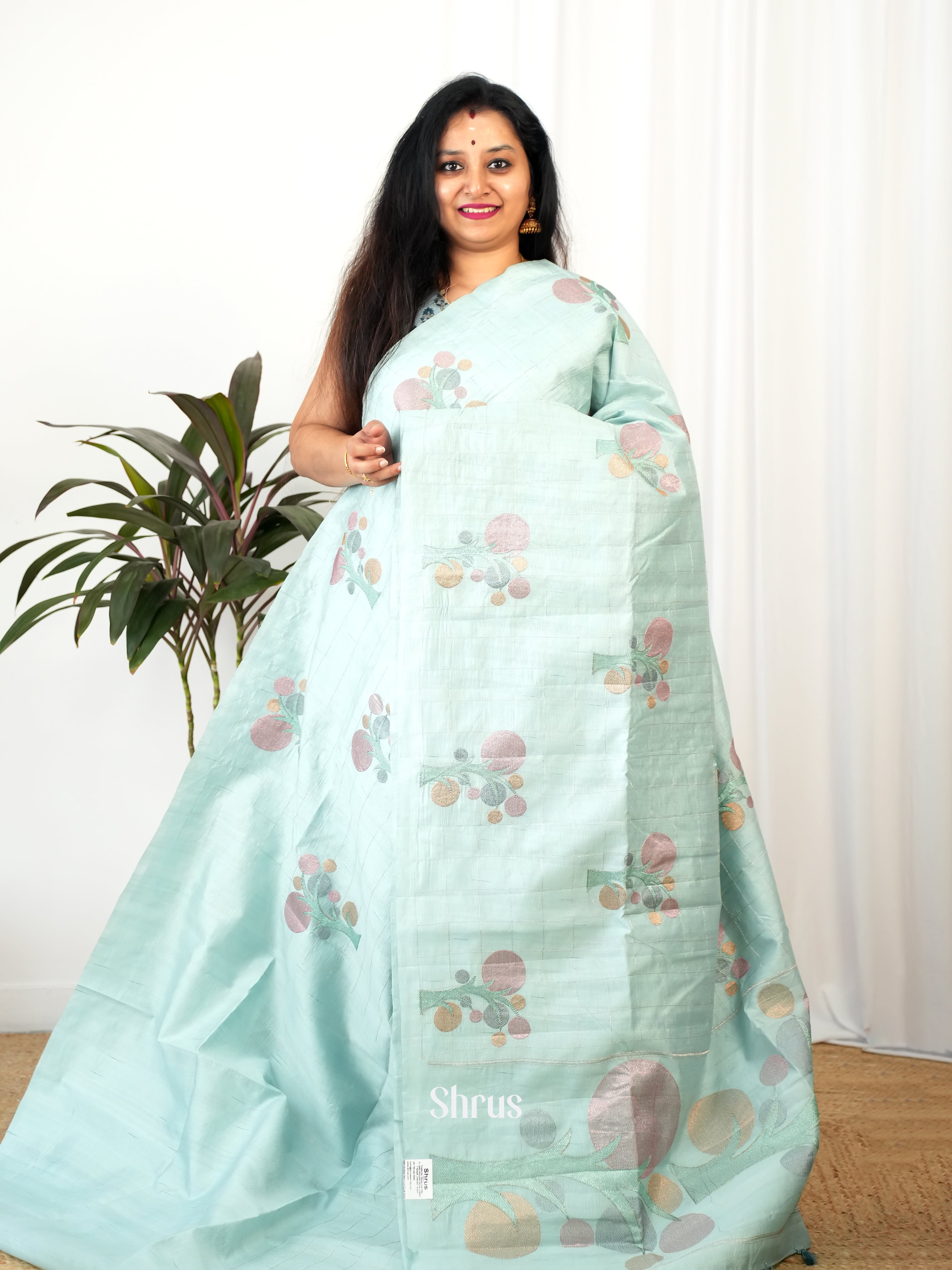 pastel Blue - Semi Rawsilk Saree - Shop on Shrus.com
