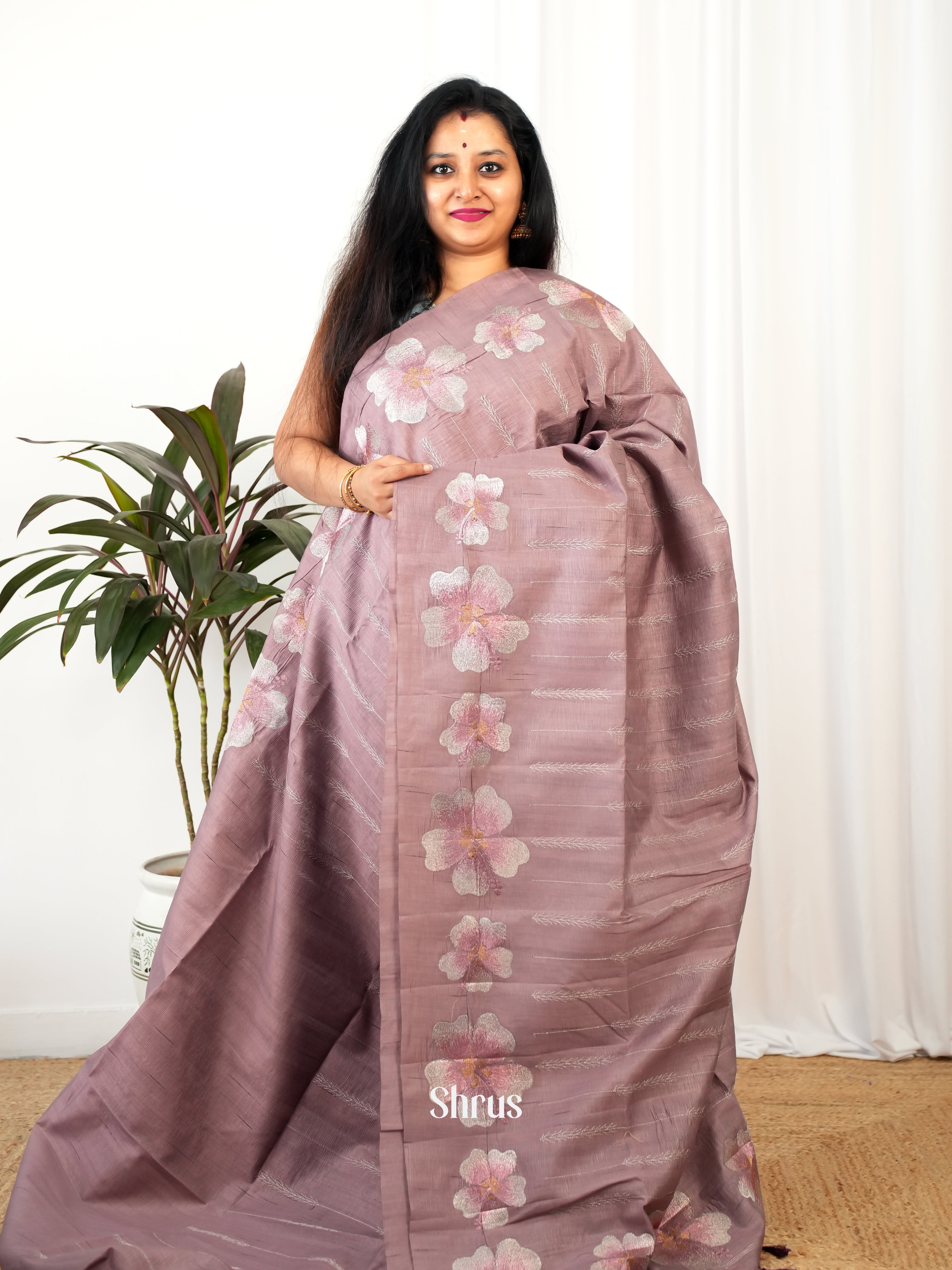 Pastel Brown - Semi Rawsilk Saree - Shop on Shrus.com