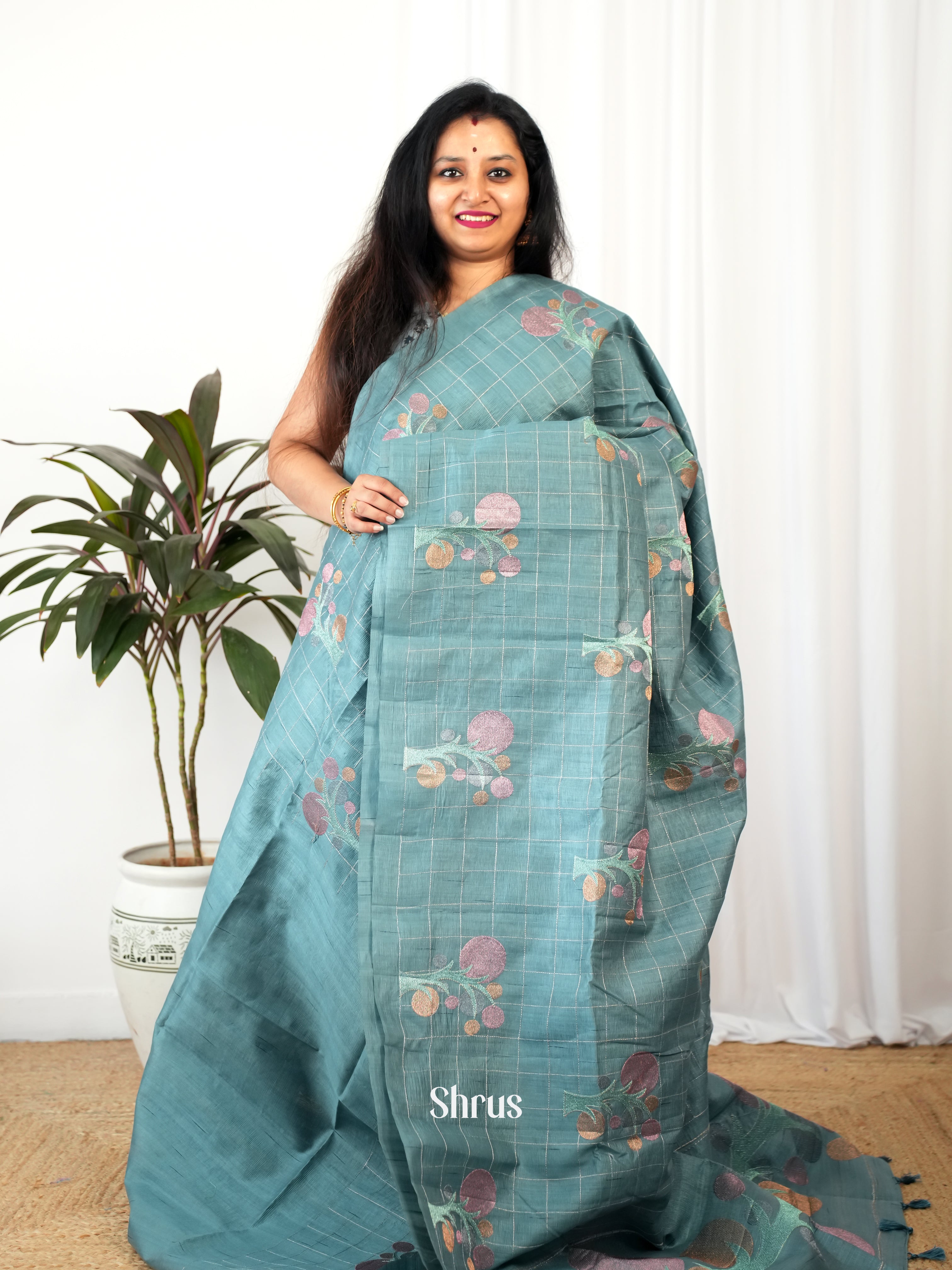Grey - Semi Rawsilk Saree - Shop on Shrus.com