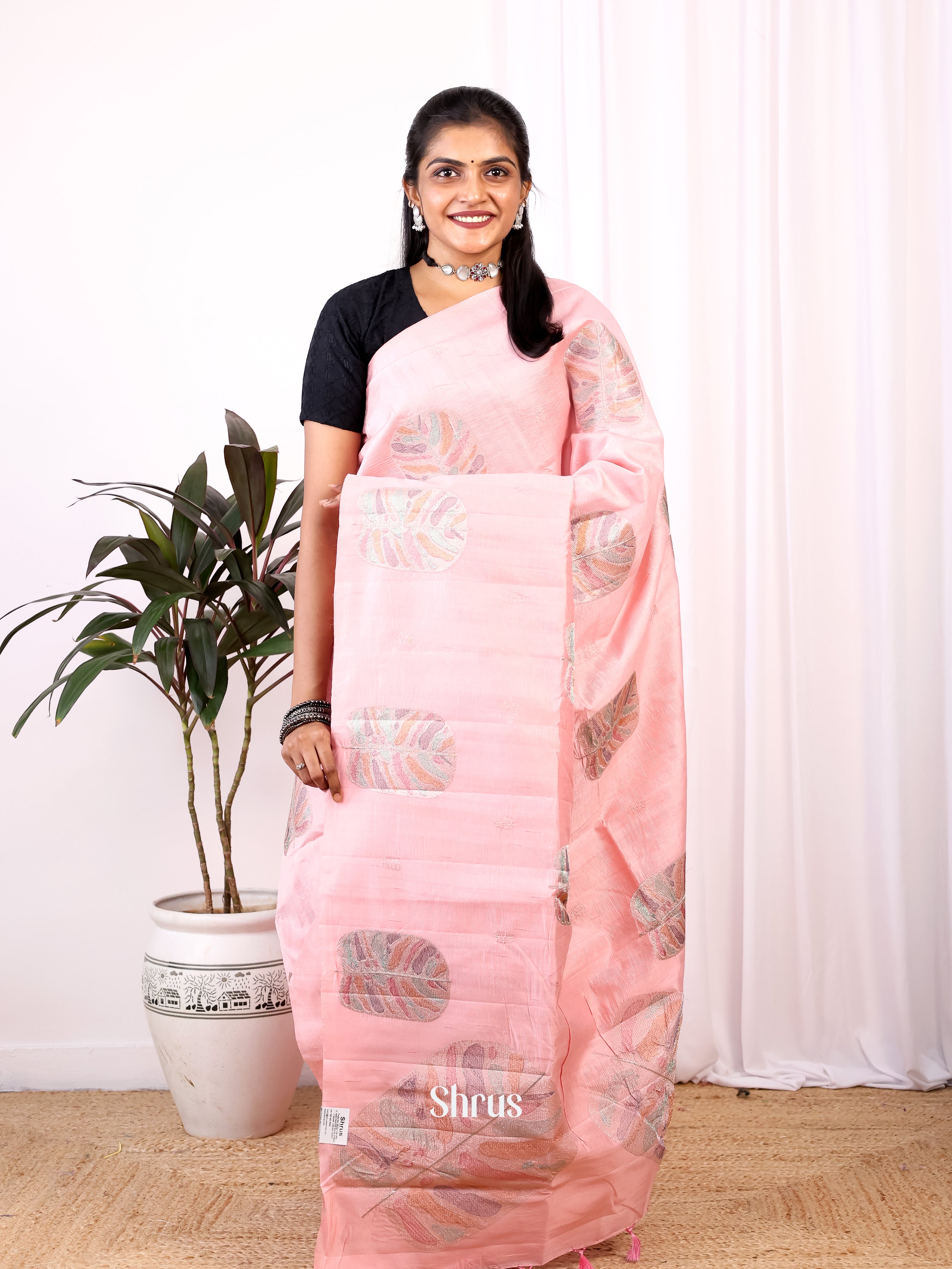 Pink - Semi Rawsilk Saree - Shop on Shrus.com