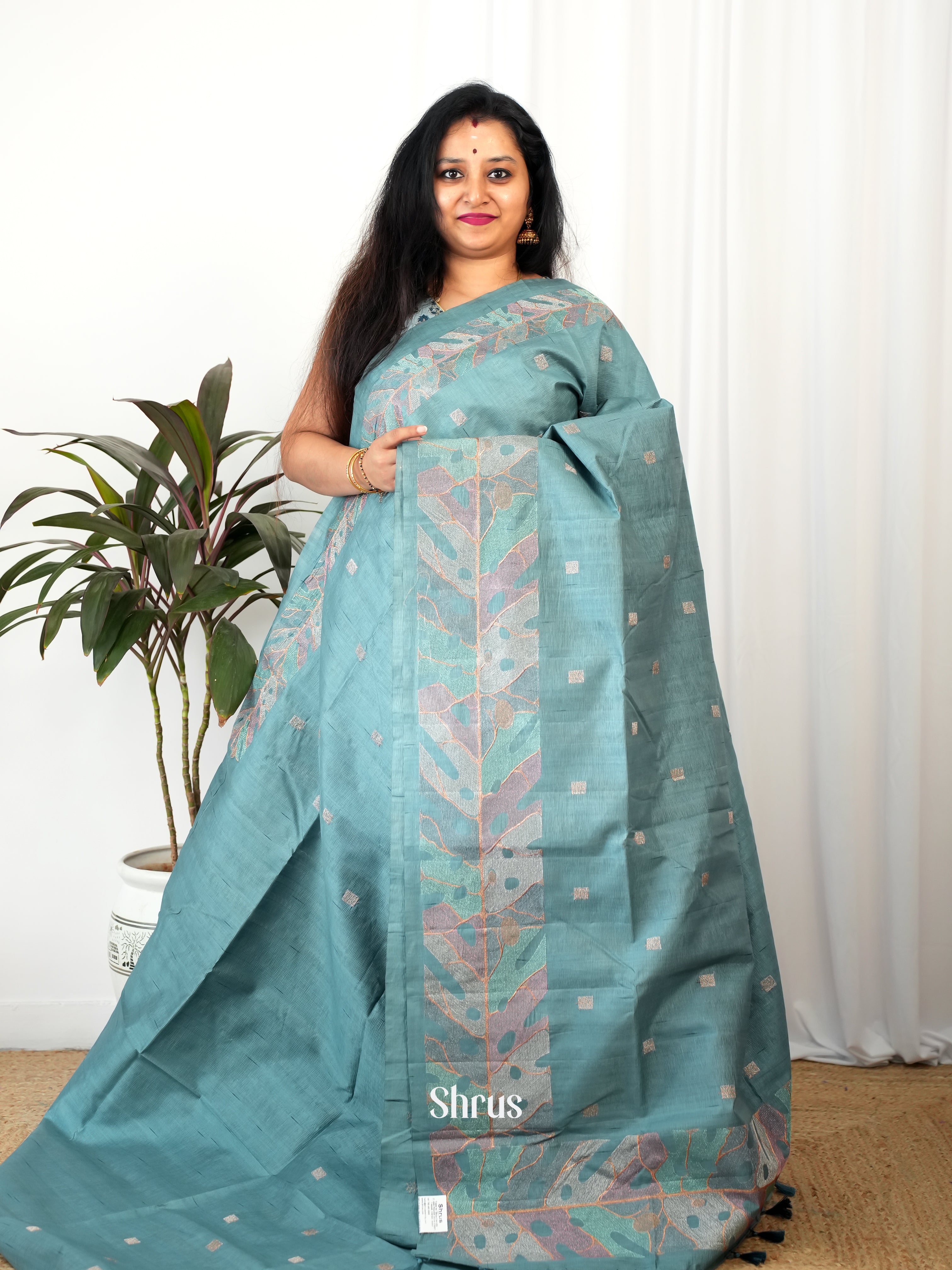 Grey - Semi Rawsilk Saree - Shop on Shrus.com