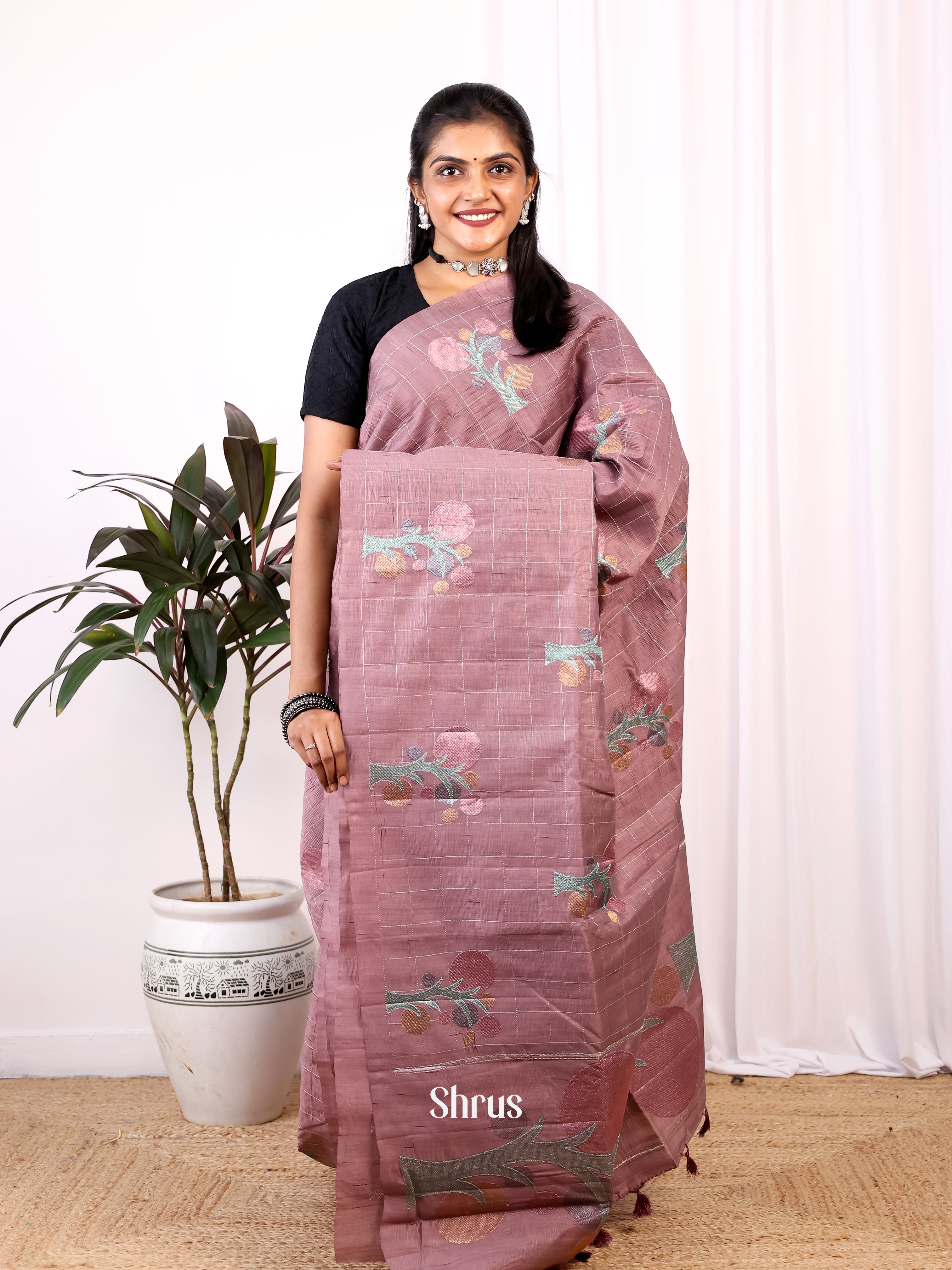 Pastel Brown - Semi Rawsilk Saree - Shop on Shrus.com