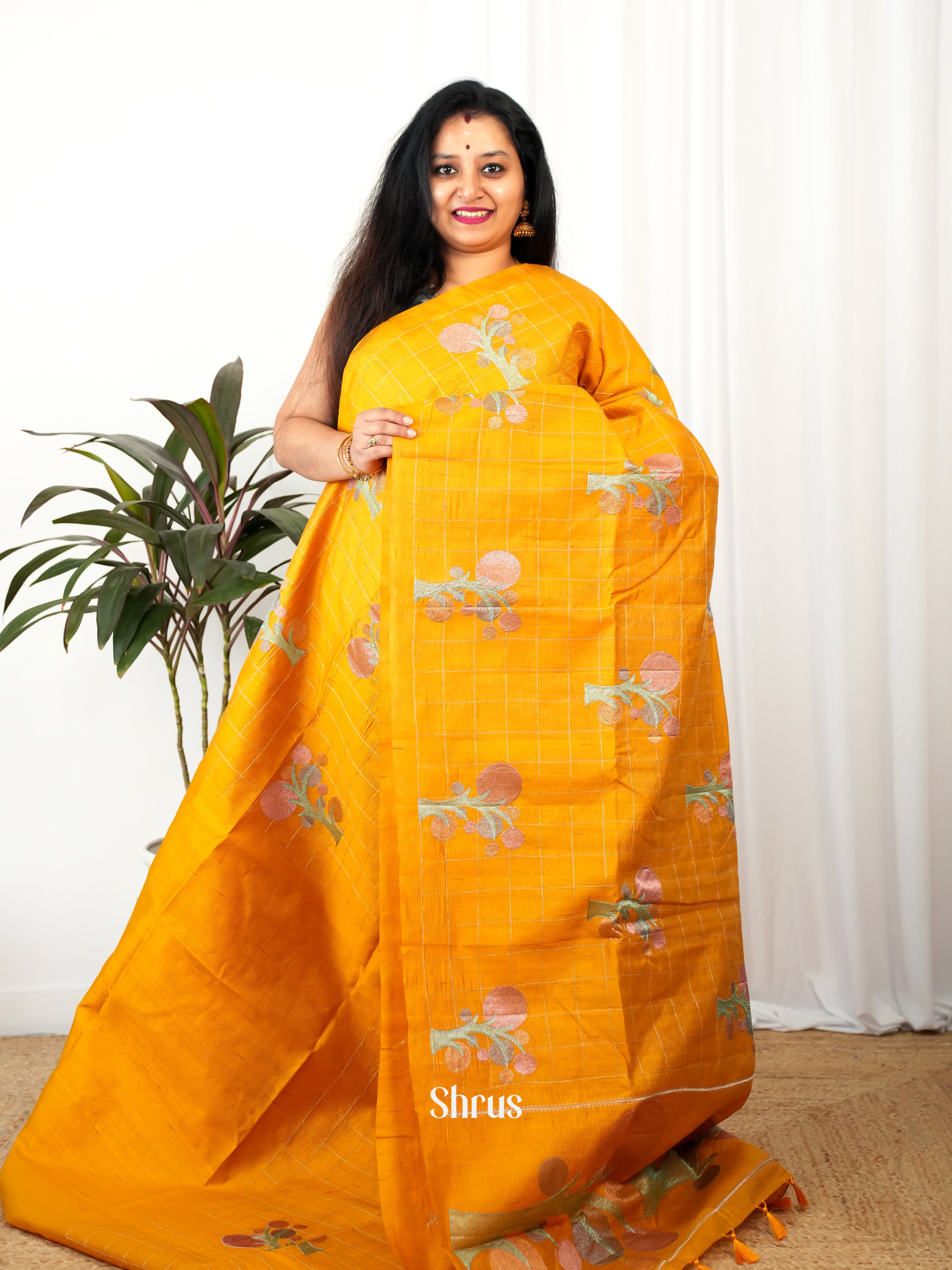 Mustard - Semi Rawsilk Saree - Shop on Shrus.com