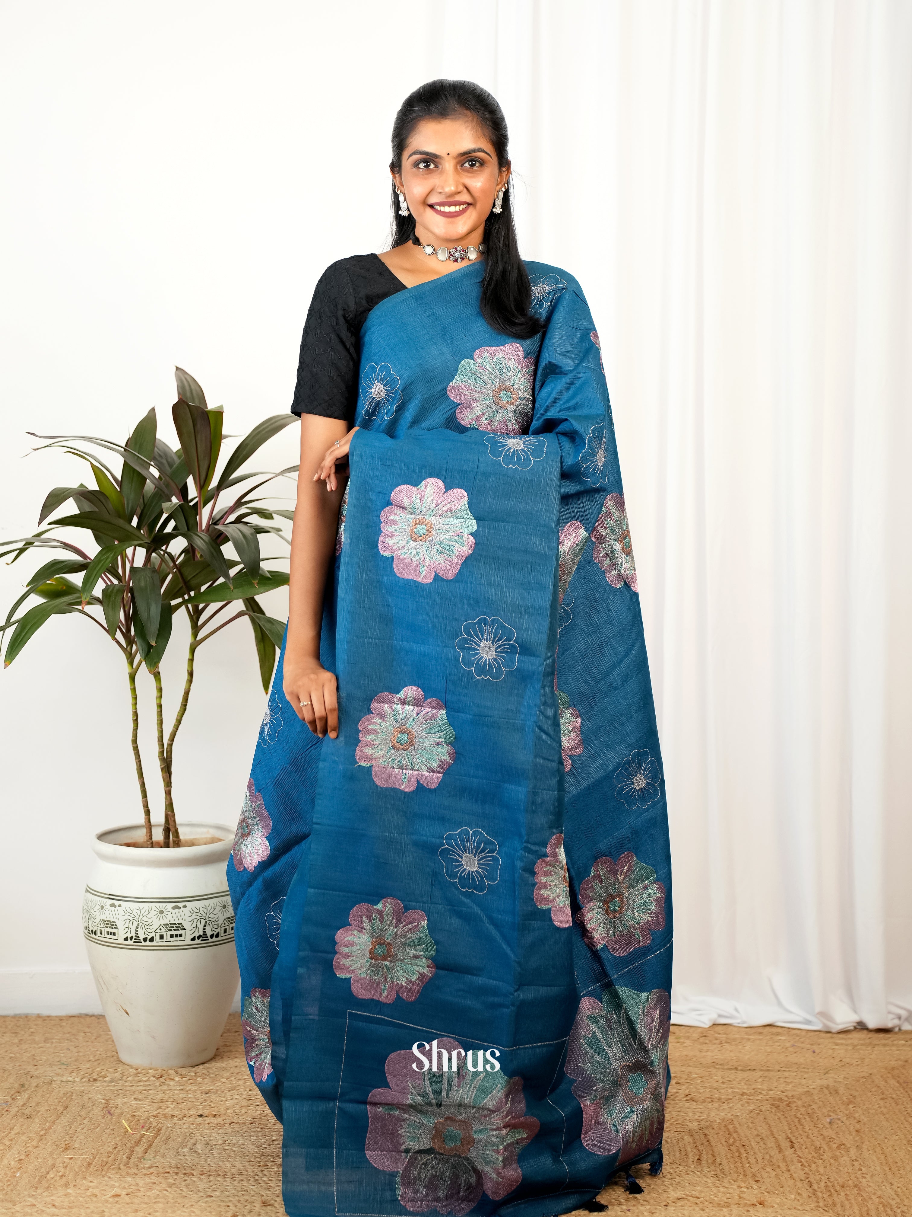 Blue - Semi Rawsilk Saree - Shop on Shrus.com